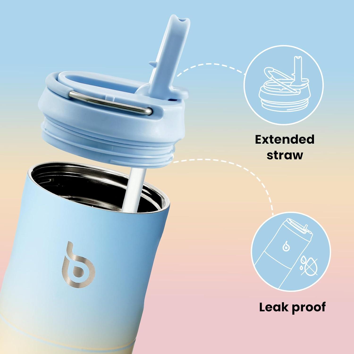 image:imageBOTTLE BOTTLE Bouteille deau isotherme de 710 ml avec couvercle paille poigne en acier inoxydable double paroi sous vide antifuite sans BPA pour sport voyage gym rose jaune bleuBleu Jaune Rose