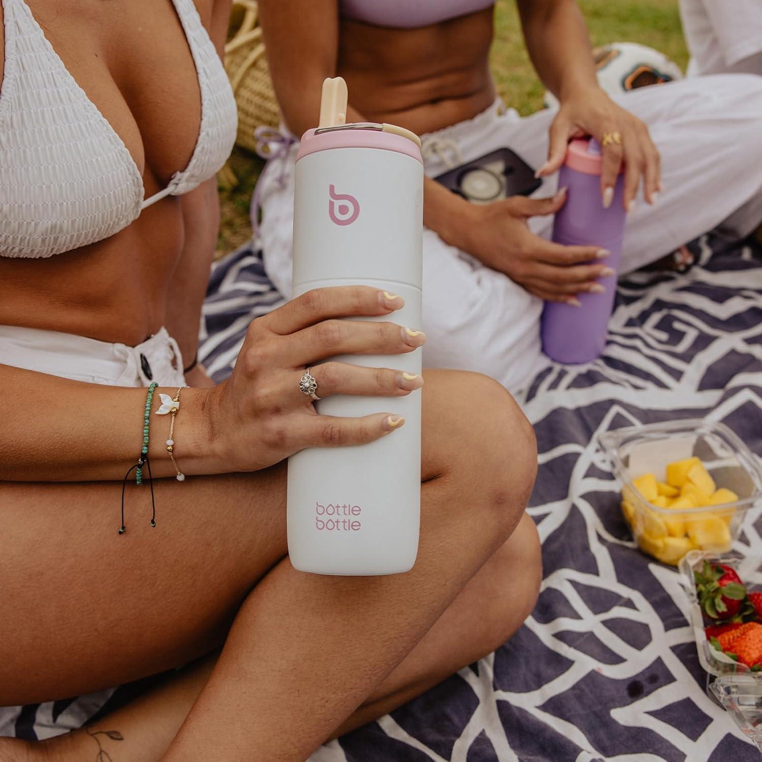 image:imageBOTTLE BOTTLE Bouteille deau isotherme de 710 ml avec couvercle paille poigne en acier inoxydable double paroi sous vide antifuite sans BPA pour sport voyage gym rose jaune bleuSnow