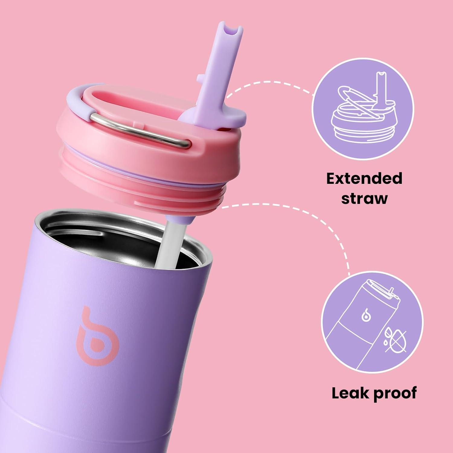 image:imageBOTTLE BOTTLE Bouteille deau isotherme de 710 ml avec couvercle paille poigne en acier inoxydable double paroi sous vide antifuite sans BPA pour sport voyage gym rose jaune bleuLilas