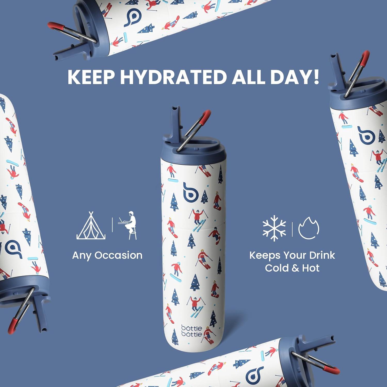 image:imageBOTTLE BOTTLE Bouteille deau isotherme de 710 ml avec couvercle paille poigne en acier inoxydable double paroi sous vide antifuite sans BPA pour sport voyage gym rose jaune bleuSki