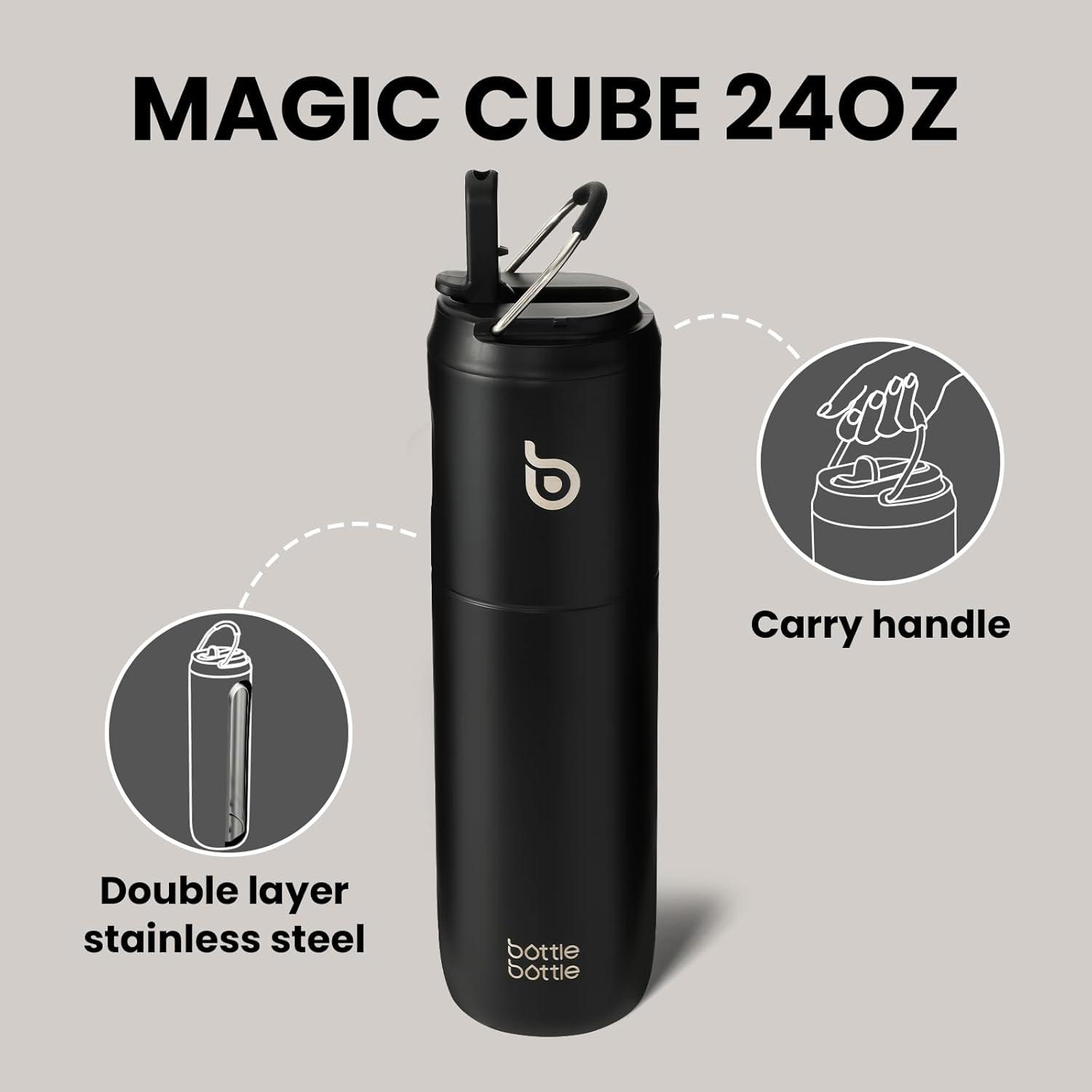 image:imageBOTTLE BOTTLE Bouteille deau isotherme de 710 ml avec couvercle paille poigne en acier inoxydable double paroi sous vide antifuite sans BPA pour sport voyage gym rose jaune bleuNoir
