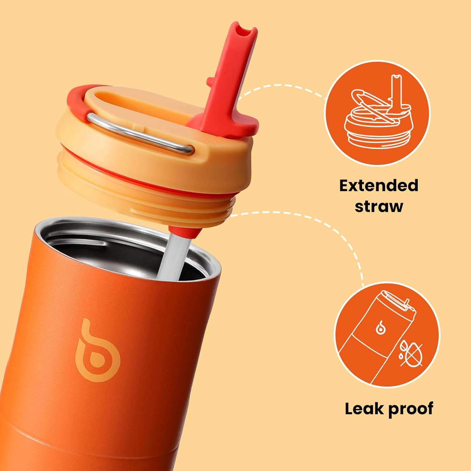 image:imageBOTTLE BOTTLE Bouteille deau isotherme de 710 ml avec couvercle paille poigne en acier inoxydable double paroi sous vide antifuite sans BPA pour sport voyage gym rose jaune bleuOrange