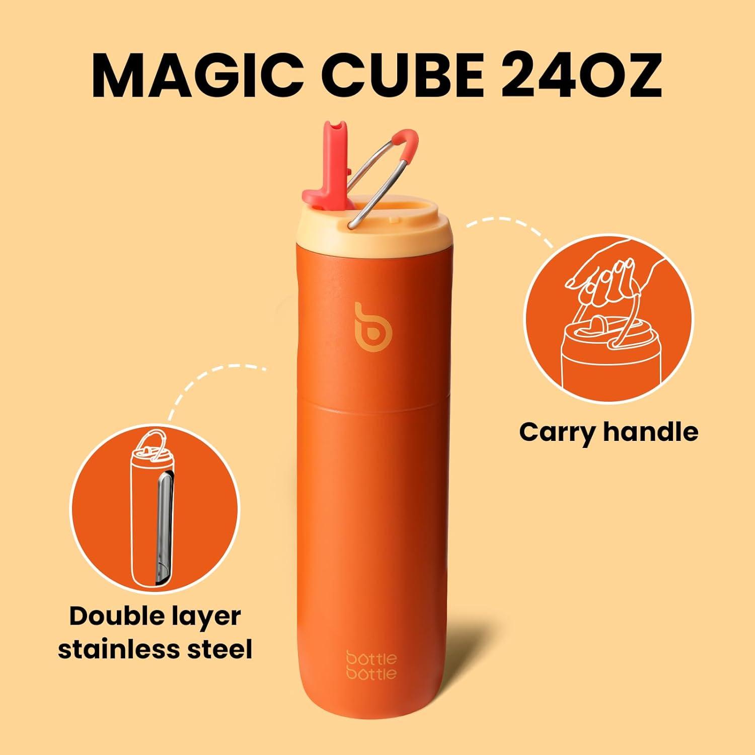 image:imageBOTTLE BOTTLE Bouteille deau isotherme de 710 ml avec couvercle paille poigne en acier inoxydable double paroi sous vide antifuite sans BPA pour sport voyage gym rose jaune bleuOrange