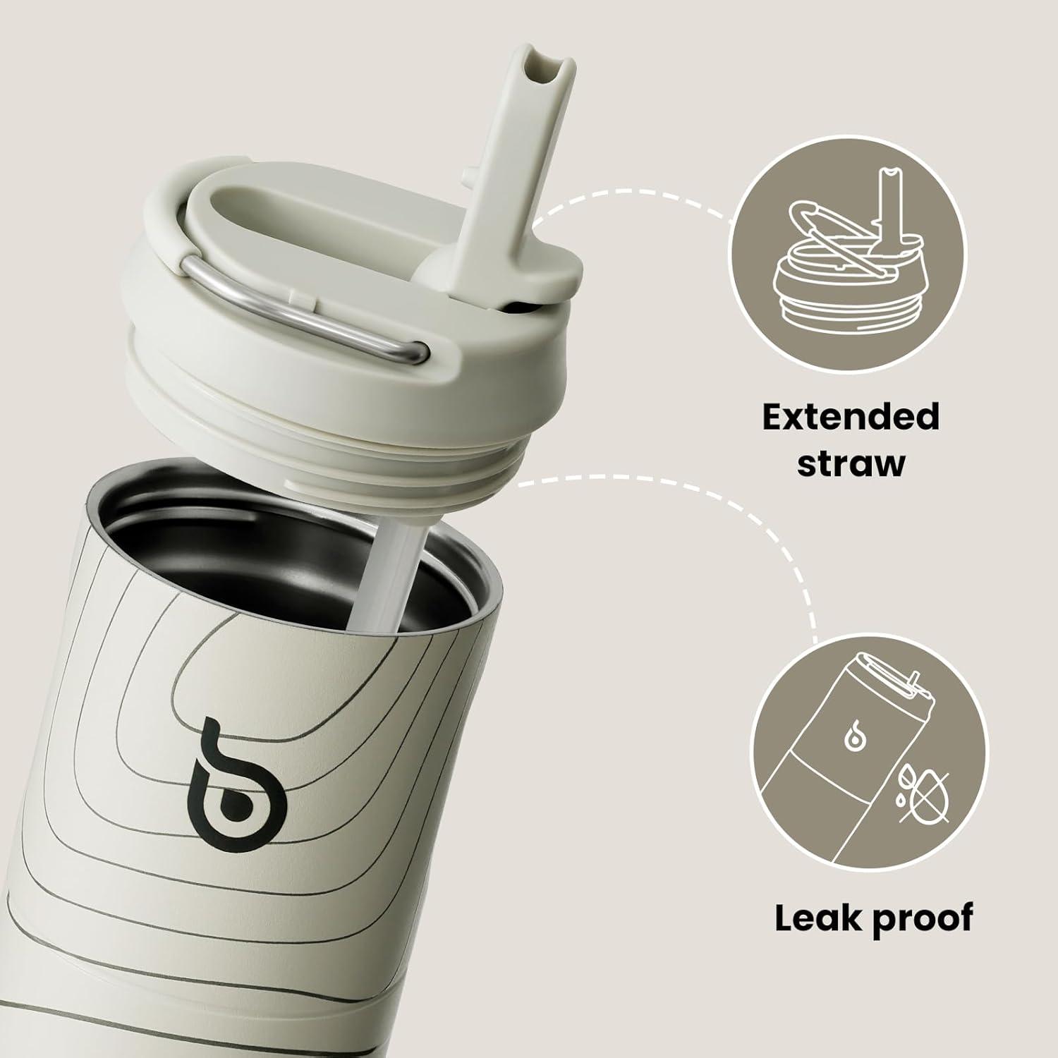image:imageBOTTLE BOTTLE Bouteille deau isotherme de 710 ml avec couvercle paille poigne en acier inoxydable double paroi sous vide antifuite sans BPA pour sport voyage gym rose jaune bleuPeak Grey