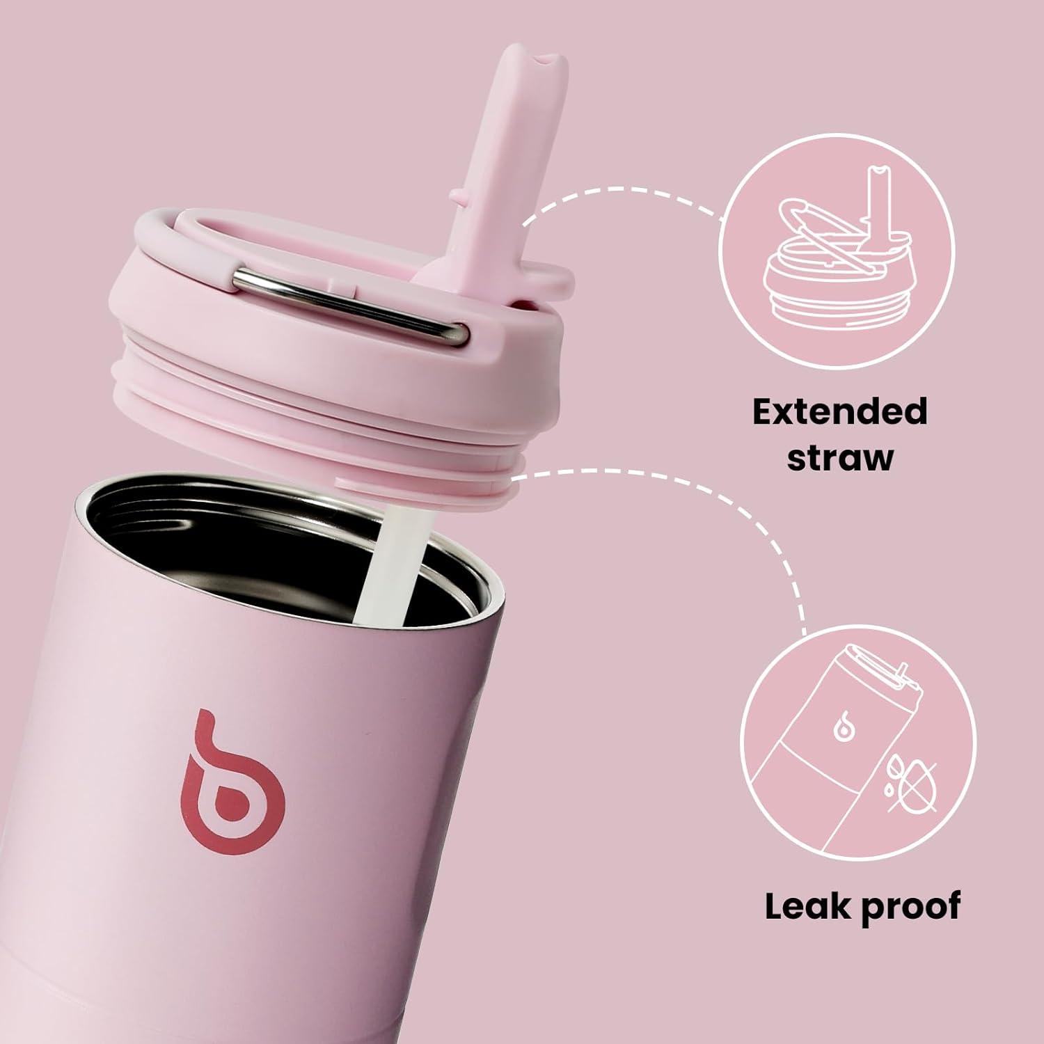 image:imageBOTTLE BOTTLE Bouteille deau isotherme de 710 ml avec couvercle paille poigne en acier inoxydable double paroi sous vide antifuite sans BPA pour sport voyage gym rose jaune bleuRose