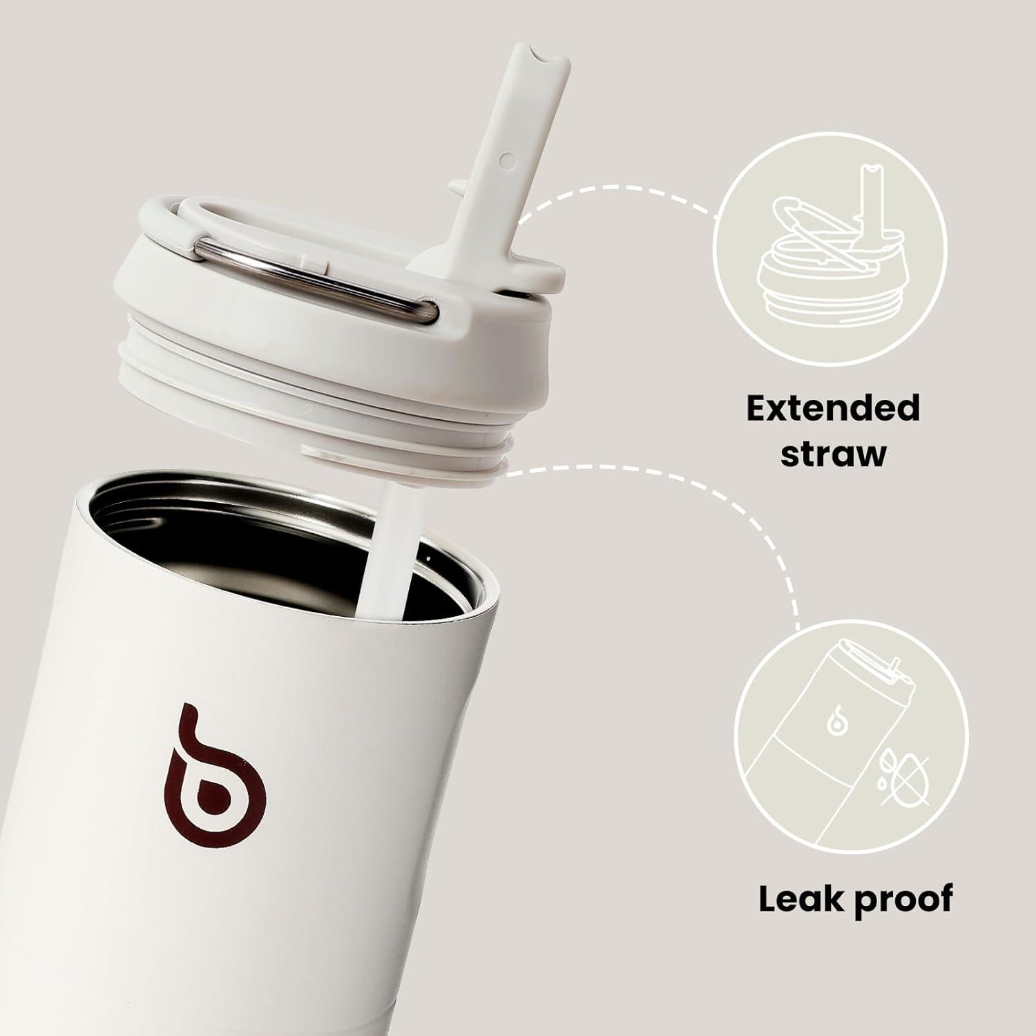 image:imageBOTTLE BOTTLE Bouteille deau isotherme de 710 ml avec couvercle paille poigne en acier inoxydable double paroi sous vide antifuite sans BPA pour sport voyage gym rose jaune bleuGris Clair
