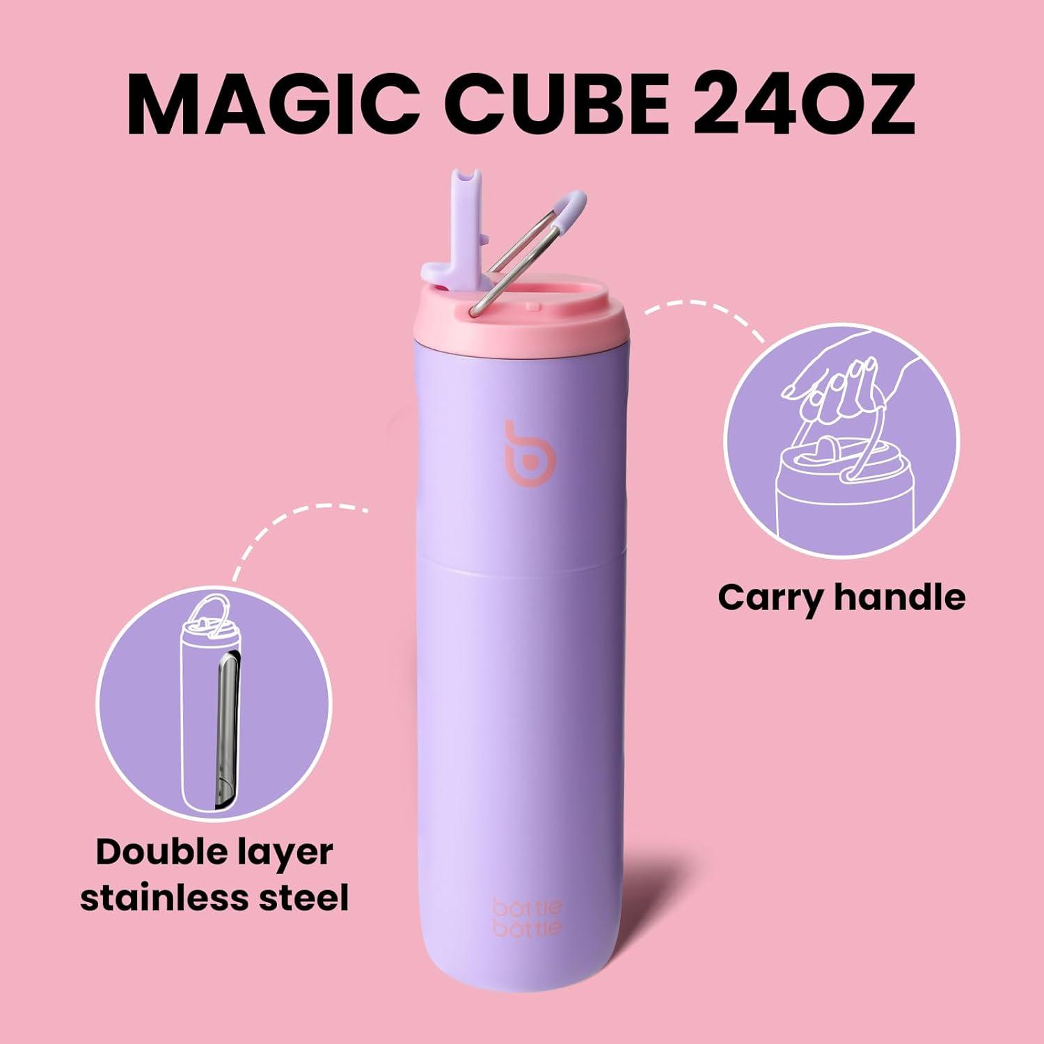 image:imageBOTTLE BOTTLE Bouteille deau isotherme de 710 ml avec couvercle paille poigne en acier inoxydable double paroi sous vide antifuite sans BPA pour sport voyage gym rose jaune bleuLilas