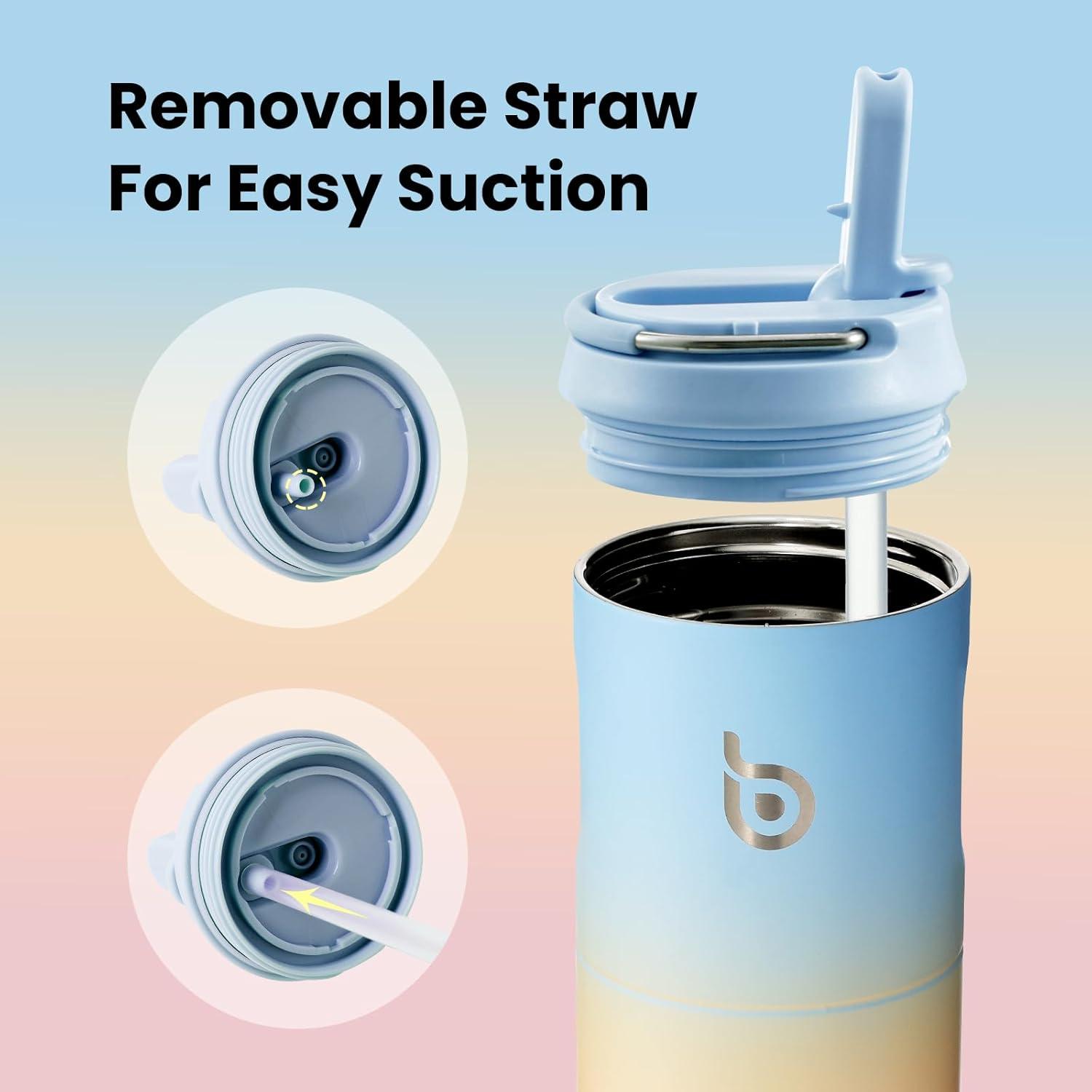 image:imageBOTTLE BOTTLE Bouteille deau isotherme de 710 ml avec couvercle paille poigne en acier inoxydable double paroi sous vide antifuite sans BPA pour sport voyage gym rose jaune bleuBleu Jaune Rose