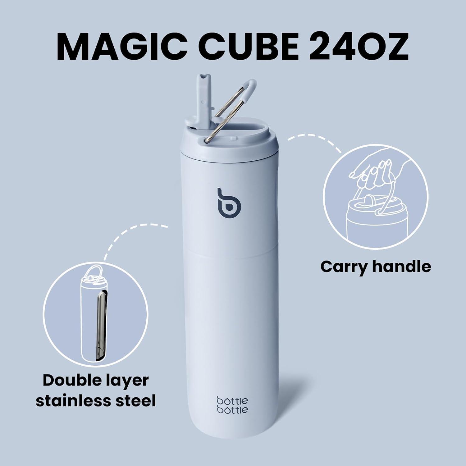 image:imageBOTTLE BOTTLE Bouteille deau isotherme de 710 ml avec couvercle paille poigne en acier inoxydable double paroi sous vide antifuite sans BPA pour sport voyage gym rose jaune bleuBleu Ciel