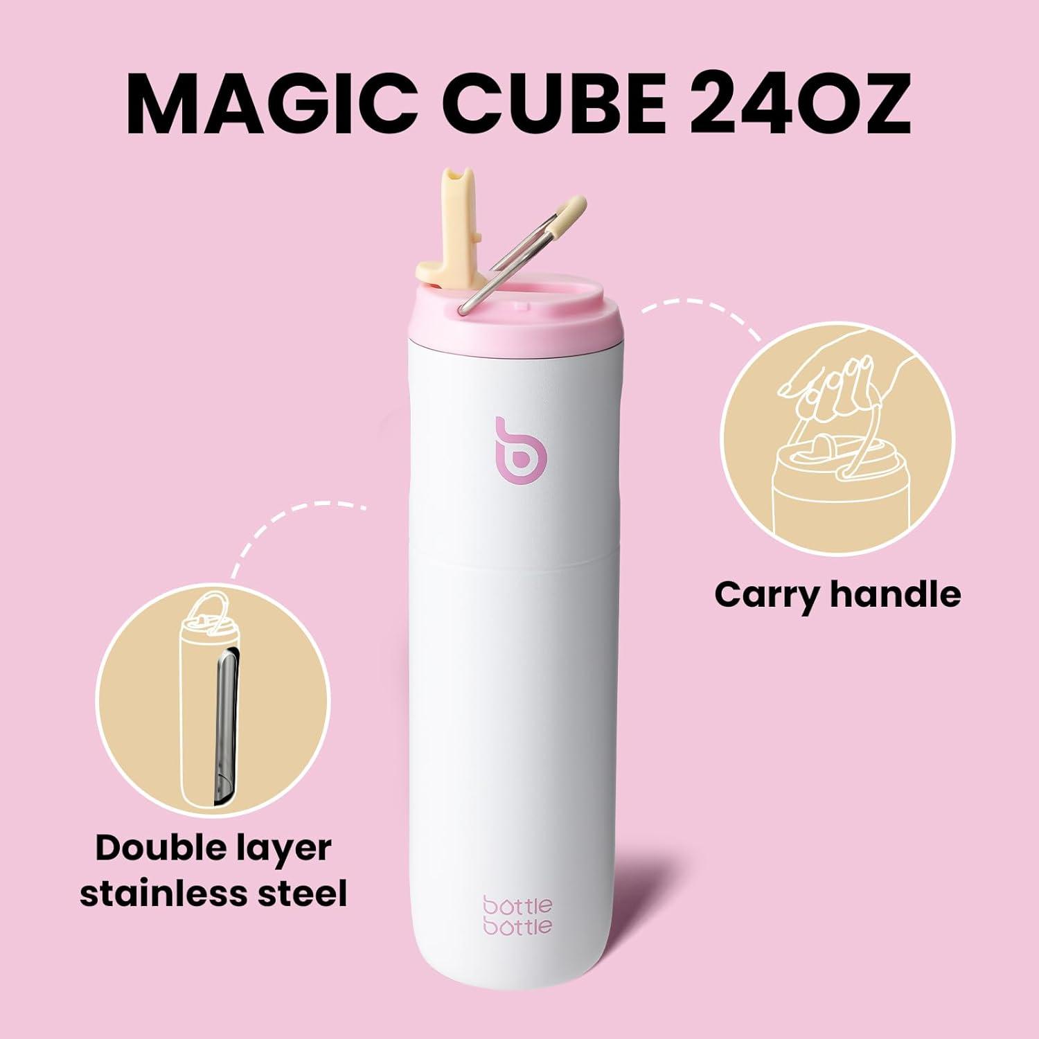 image:imageBOTTLE BOTTLE Bouteille deau isotherme de 710 ml avec couvercle paille poigne en acier inoxydable double paroi sous vide antifuite sans BPA pour sport voyage gym rose jaune bleuSnow