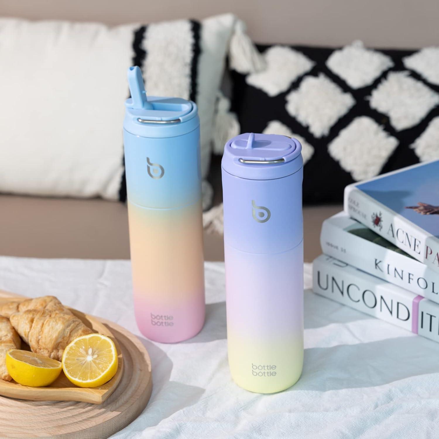 image:imageBOTTLE BOTTLE Bouteille deau isotherme de 710 ml avec couvercle paille poigne en acier inoxydable double paroi sous vide antifuite sans BPA pour sport voyage gym rose jaune bleuBleu Jaune Rose