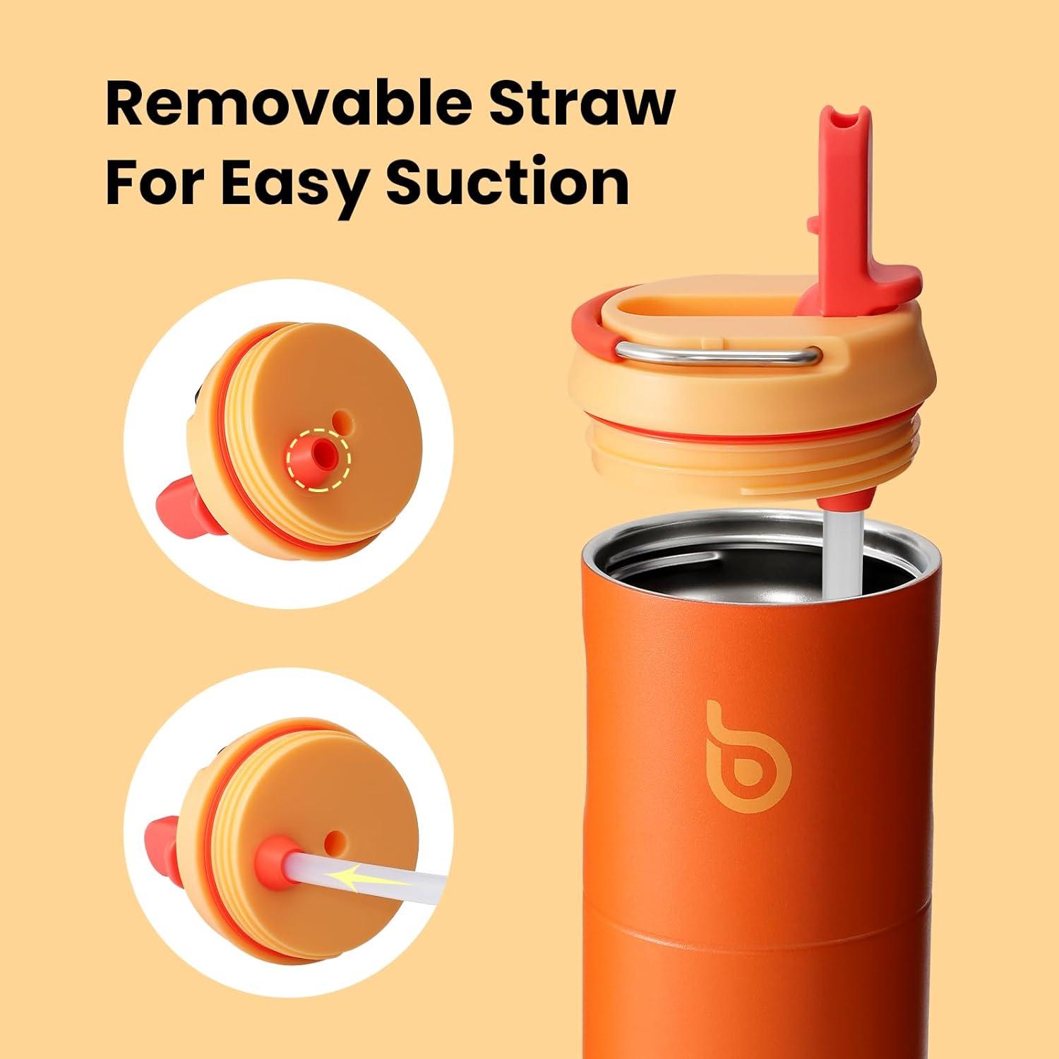 image:imageBOTTLE BOTTLE Bouteille deau isotherme de 710 ml avec couvercle paille poigne en acier inoxydable double paroi sous vide antifuite sans BPA pour sport voyage gym rose jaune bleuOrange