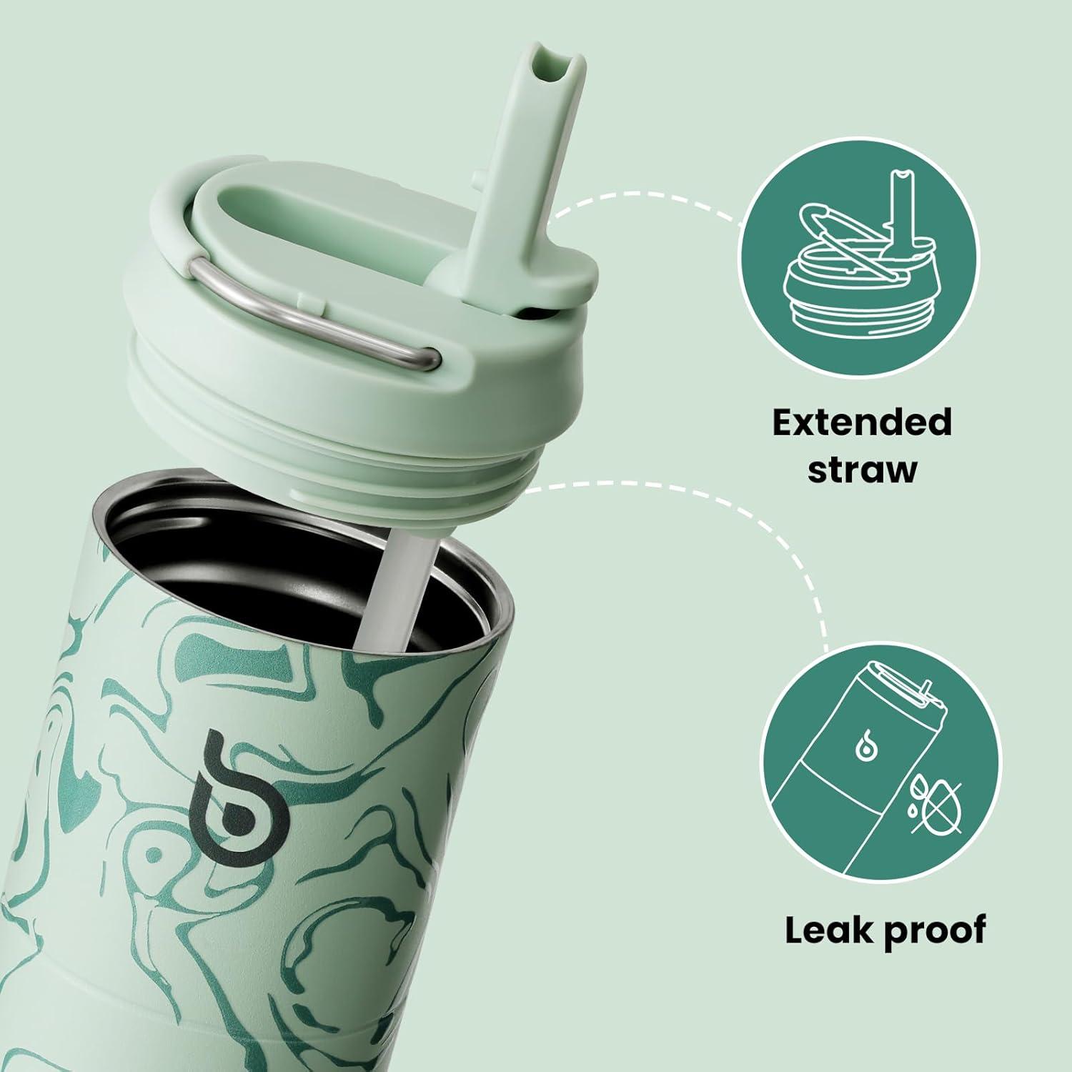 image:imageBOTTLE BOTTLE Bouteille deau isotherme de 710 ml avec couvercle paille poigne en acier inoxydable double paroi sous vide antifuite sans BPA pour sport voyage gym rose jaune bleuVert