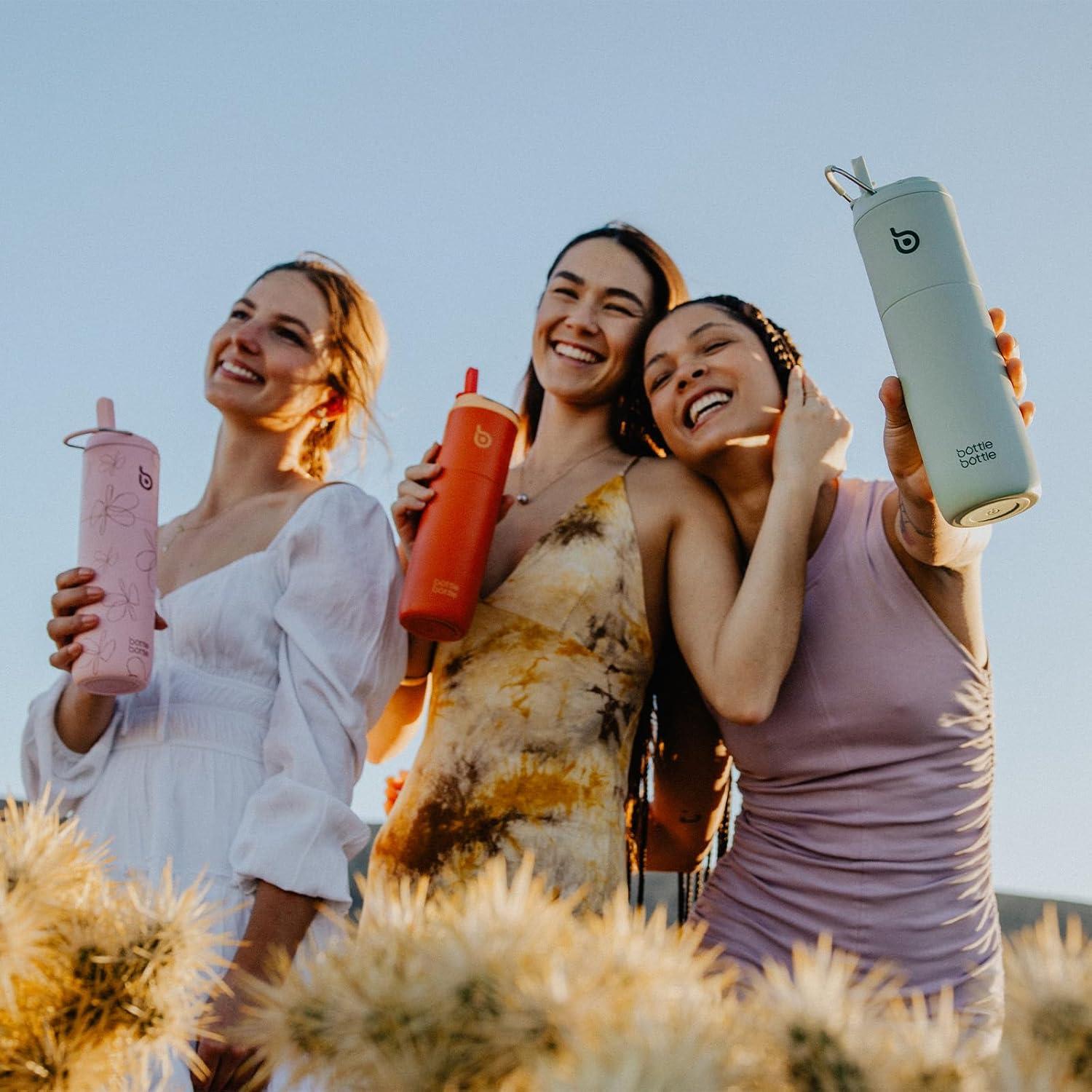 image:imageBOTTLE BOTTLE Bouteille deau isotherme de 710 ml avec couvercle paille poigne en acier inoxydable double paroi sous vide antifuite sans BPA pour sport voyage gym rose jaune bleuOrange