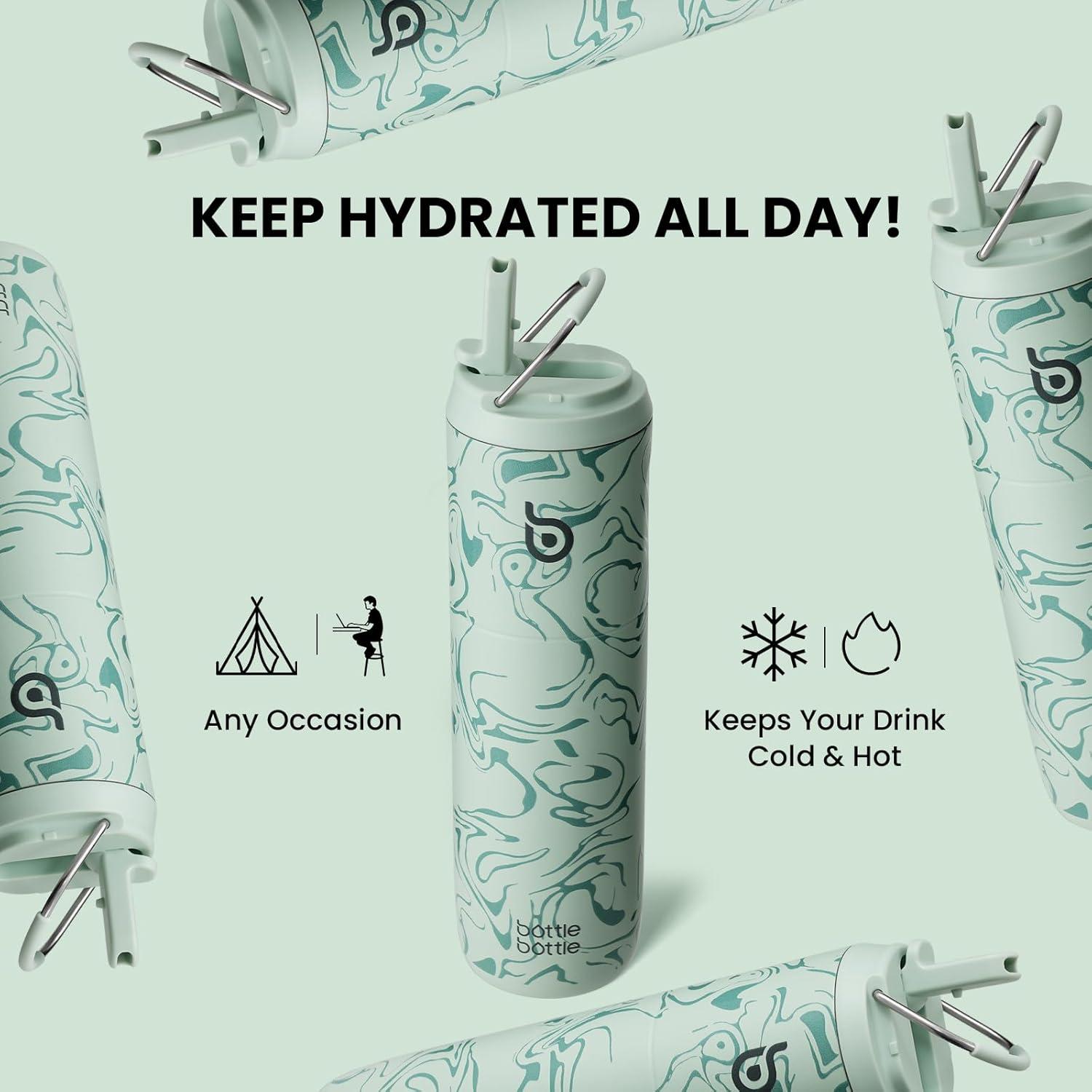 image:imageBOTTLE BOTTLE Bouteille deau isotherme de 710 ml avec couvercle paille poigne en acier inoxydable double paroi sous vide antifuite sans BPA pour sport voyage gym rose jaune bleuVert