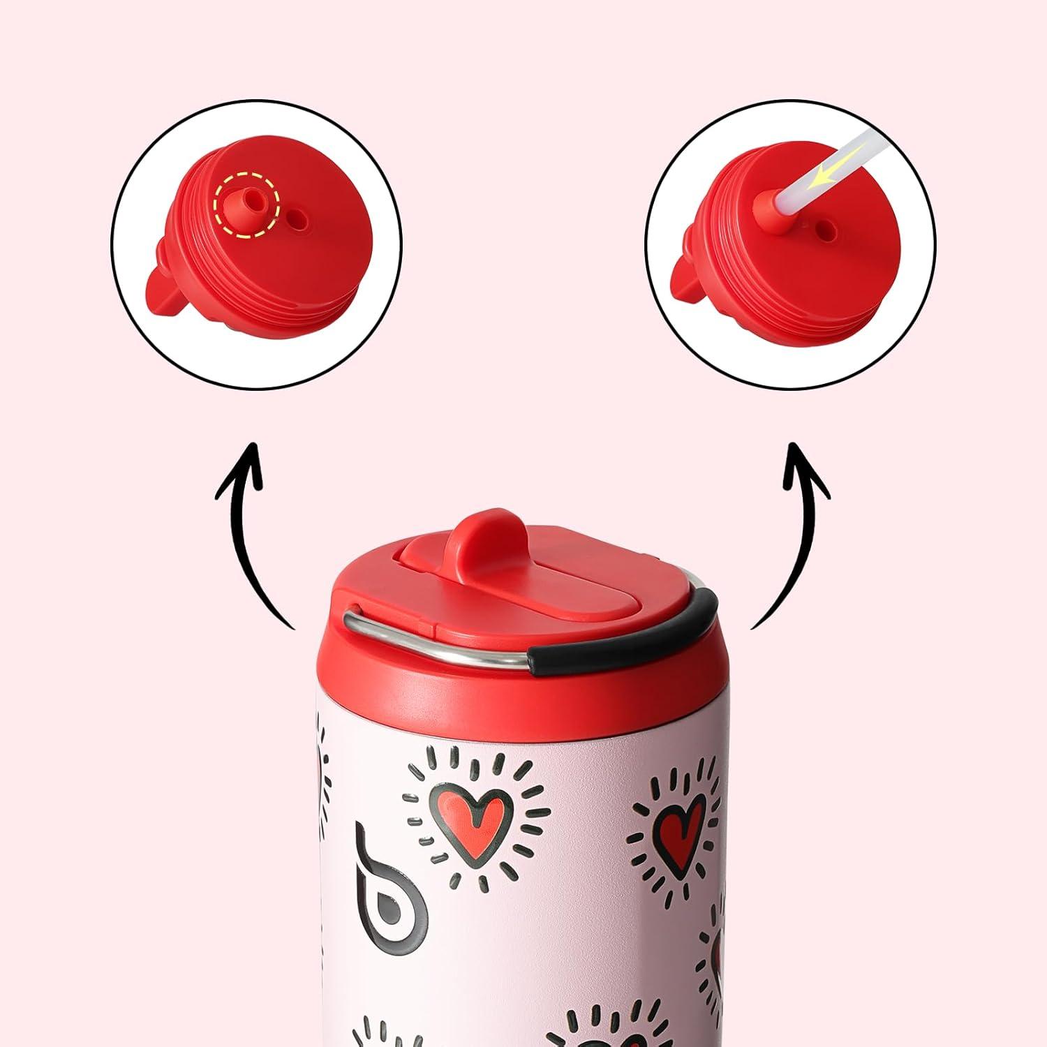 image:imageBOTTLE BOTTLE Bouteille deau isotherme de 710 ml avec couvercle paille poigne en acier inoxydable double paroi sous vide antifuite sans BPA pour sport voyage gym rose jaune bleuBattement de Coeur