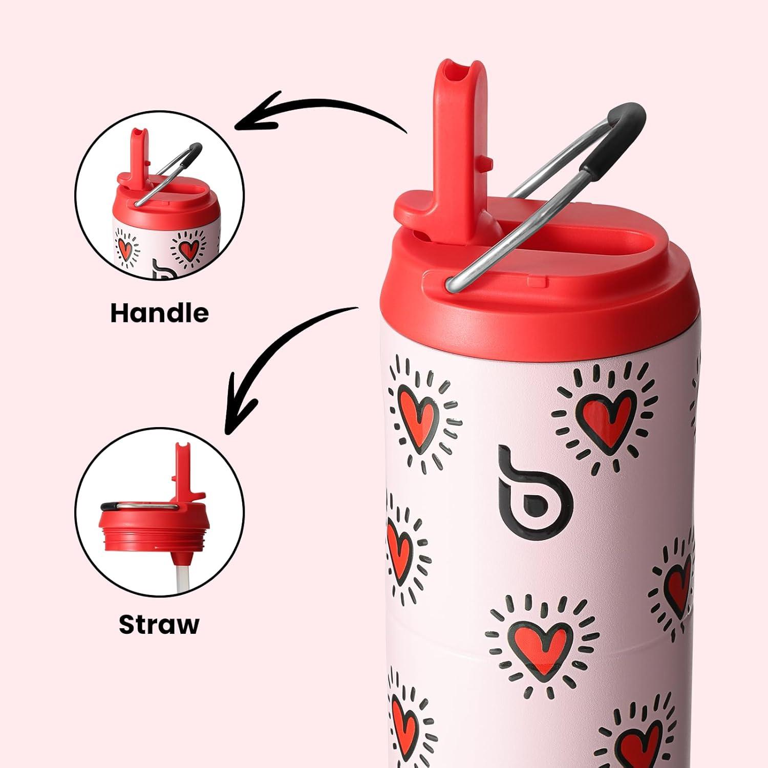 image:imageBOTTLE BOTTLE Bouteille deau isotherme de 710 ml avec couvercle paille poigne en acier inoxydable double paroi sous vide antifuite sans BPA pour sport voyage gym rose jaune bleuBattement de Coeur