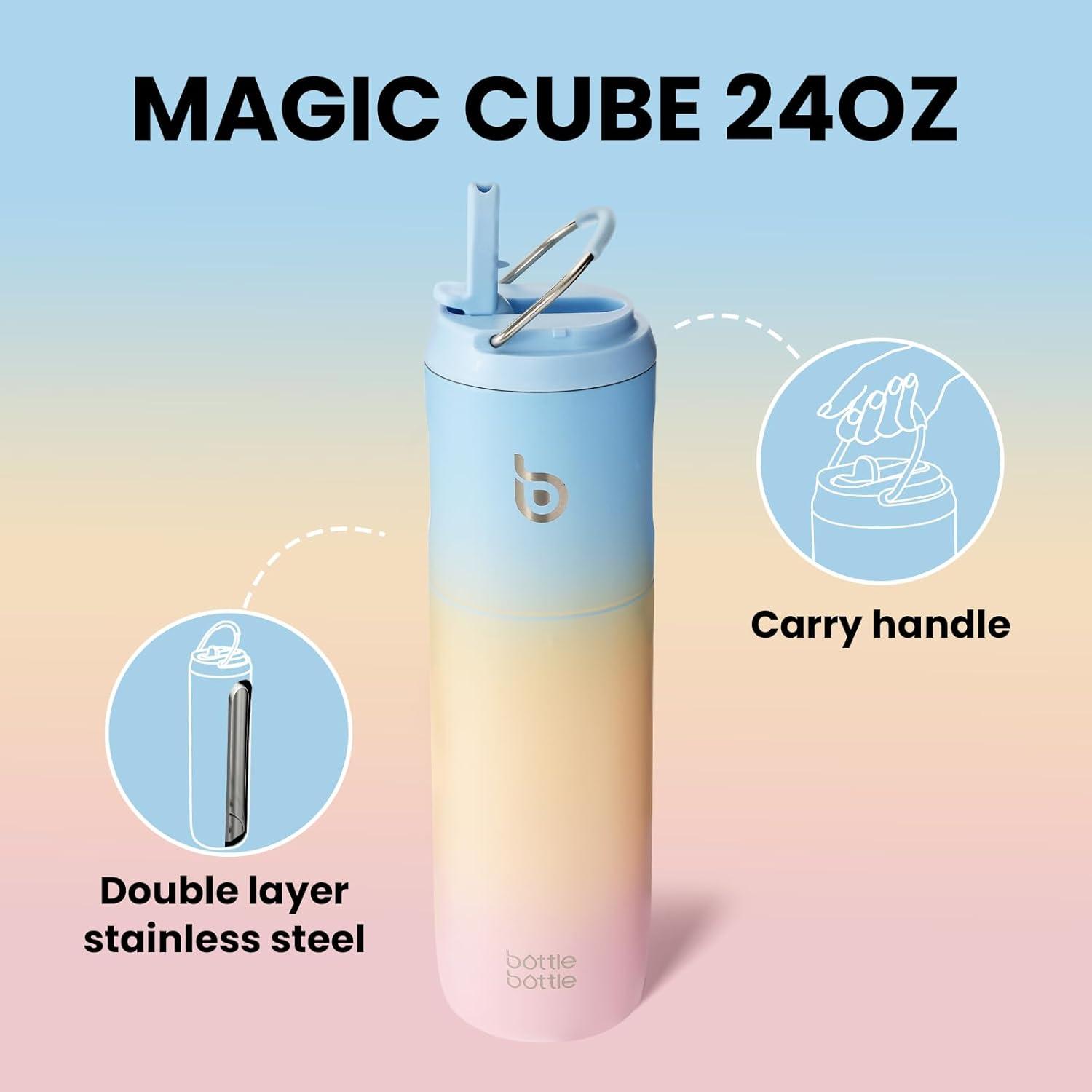 image:imageBOTTLE BOTTLE Bouteille deau isotherme de 710 ml avec couvercle paille poigne en acier inoxydable double paroi sous vide antifuite sans BPA pour sport voyage gym rose jaune bleuBleu Jaune Rose