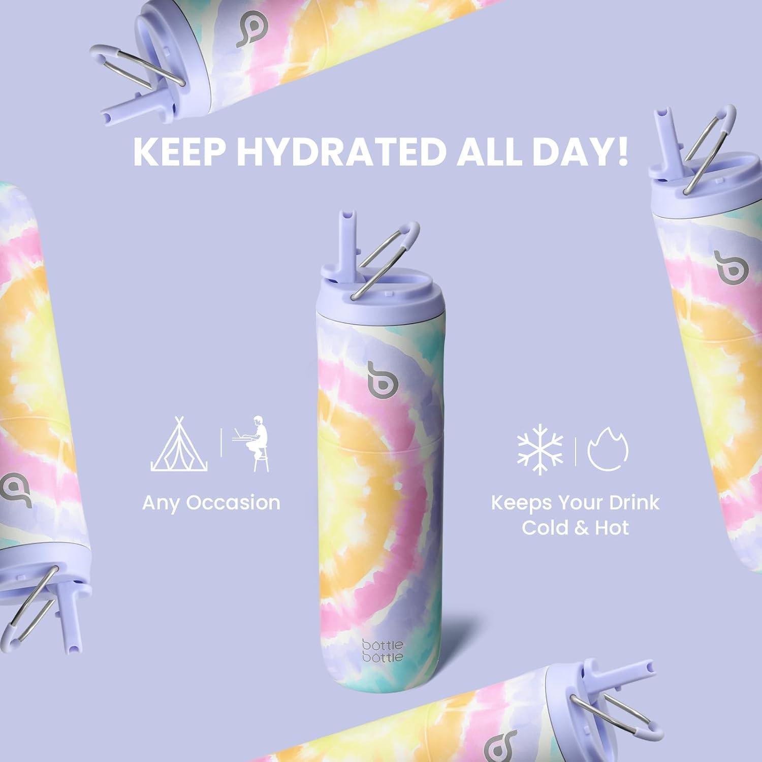 image:imageBOTTLE BOTTLE Bouteille deau isotherme de 710 ml avec couvercle paille poigne en acier inoxydable double paroi sous vide antifuite sans BPA pour sport voyage gym rose jaune bleuCoton Papa