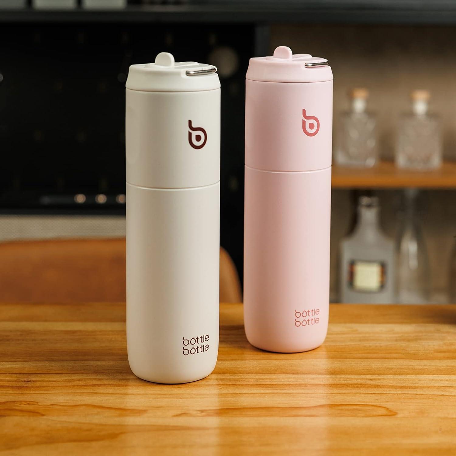 image:imageBOTTLE BOTTLE Bouteille deau isotherme de 710 ml avec couvercle paille poigne en acier inoxydable double paroi sous vide antifuite sans BPA pour sport voyage gym rose jaune bleuGris Clair