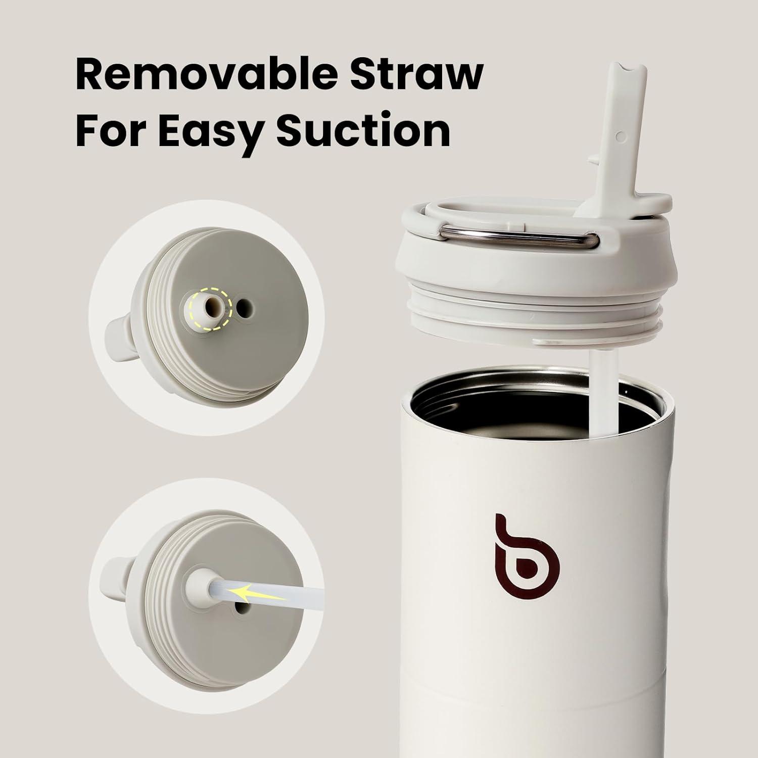image:imageBOTTLE BOTTLE Bouteille deau isotherme de 710 ml avec couvercle paille poigne en acier inoxydable double paroi sous vide antifuite sans BPA pour sport voyage gym rose jaune bleuGris Clair