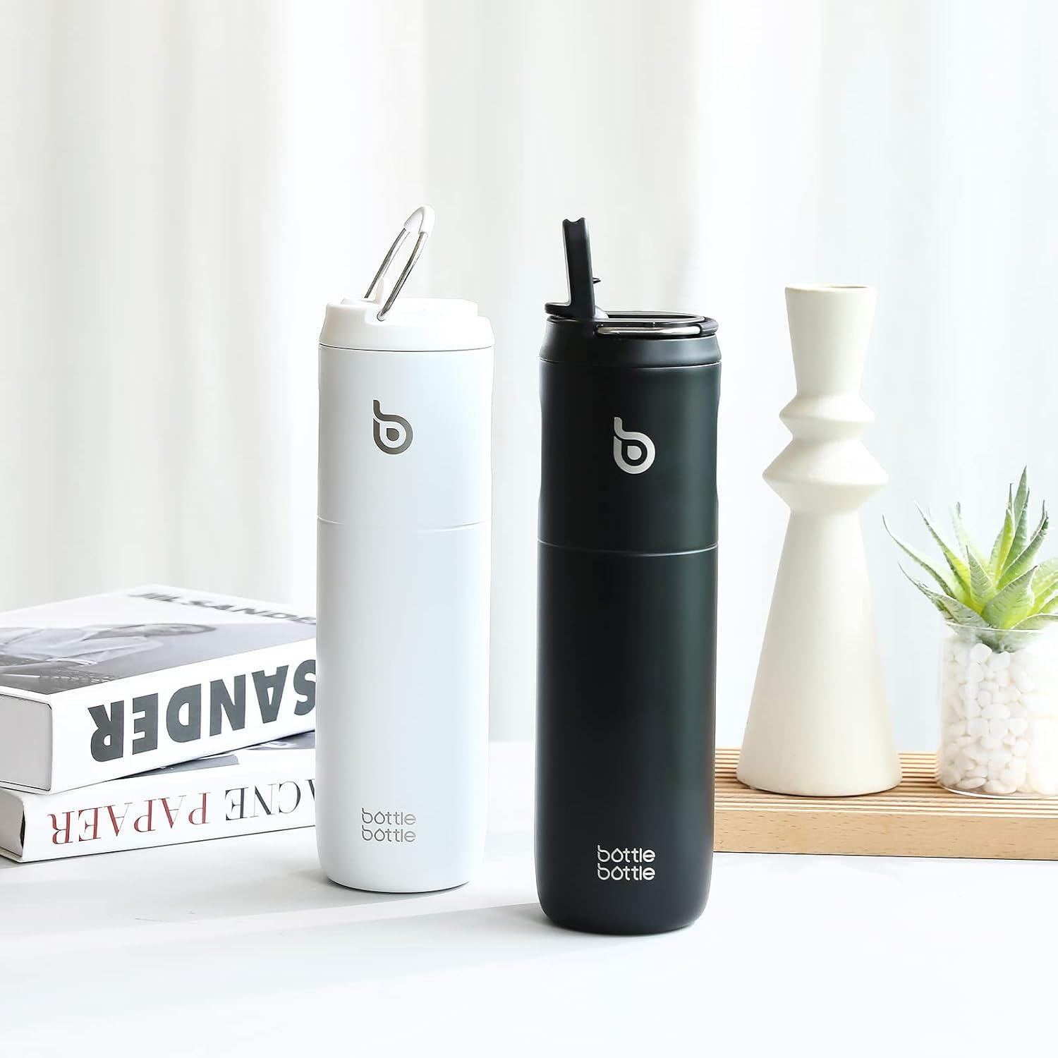 image:imageBOTTLE BOTTLE Bouteille deau isotherme de 710 ml avec couvercle paille poigne en acier inoxydable double paroi sous vide antifuite sans BPA pour sport voyage gym rose jaune bleuNoir