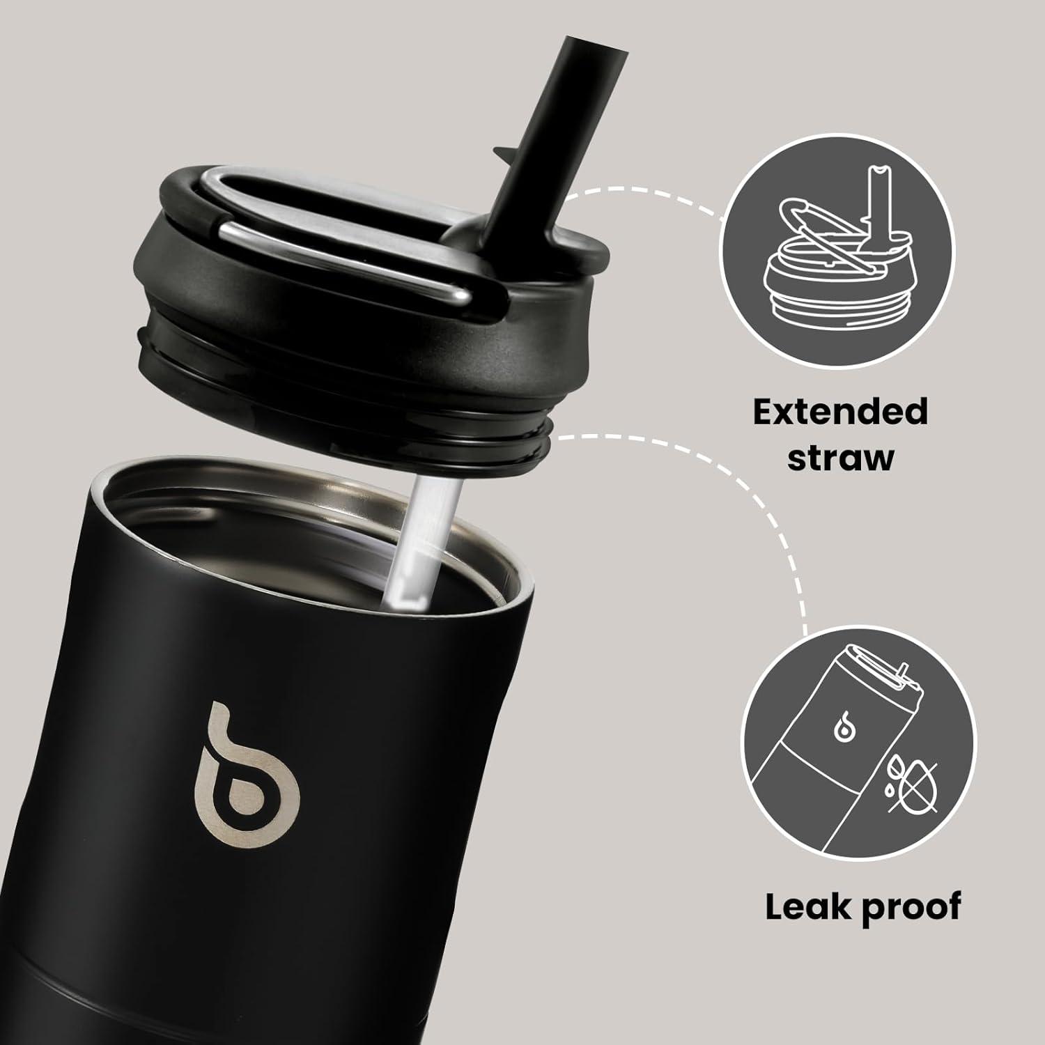 image:imageBOTTLE BOTTLE Bouteille deau isotherme de 710 ml avec couvercle paille poigne en acier inoxydable double paroi sous vide antifuite sans BPA pour sport voyage gym rose jaune bleuNoir