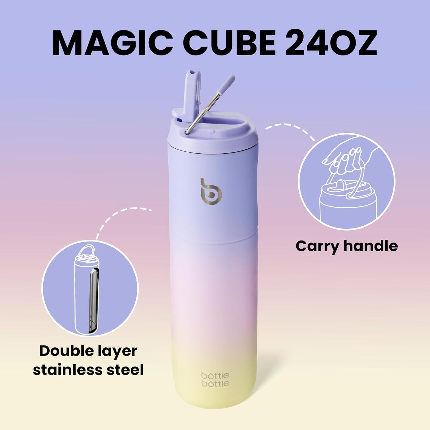 image:imageBOTTLE BOTTLE Bouteille deau isotherme de 710 ml avec couvercle paille poigne en acier inoxydable double paroi sous vide antifuite sans BPA pour sport voyage gym rose jaune bleuPueple Rose Jaune