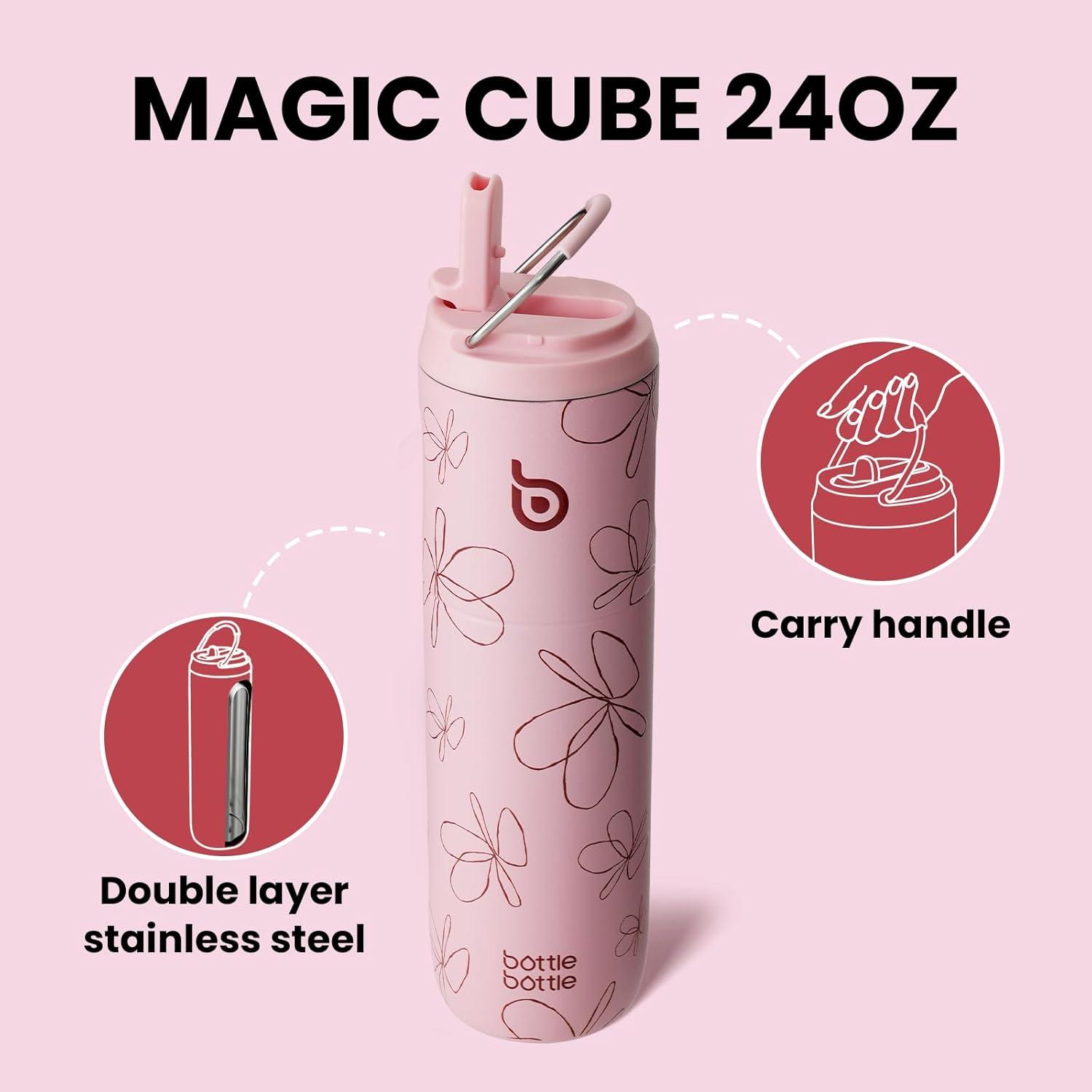 image:imageBOTTLE BOTTLE Bouteille deau isotherme de 710 ml avec couvercle paille poigne en acier inoxydable double paroi sous vide antifuite sans BPA pour sport voyage gym rose jaune bleuFlower Frenzy