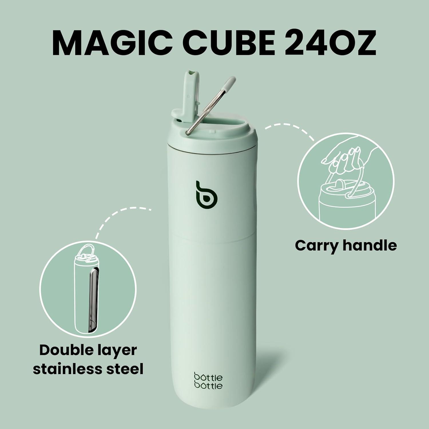 image:imageBOTTLE BOTTLE Bouteille deau isotherme de 710 ml avec couvercle paille poigne en acier inoxydable double paroi sous vide antifuite sans BPA pour sport voyage gym rose jaune bleuVert Clair