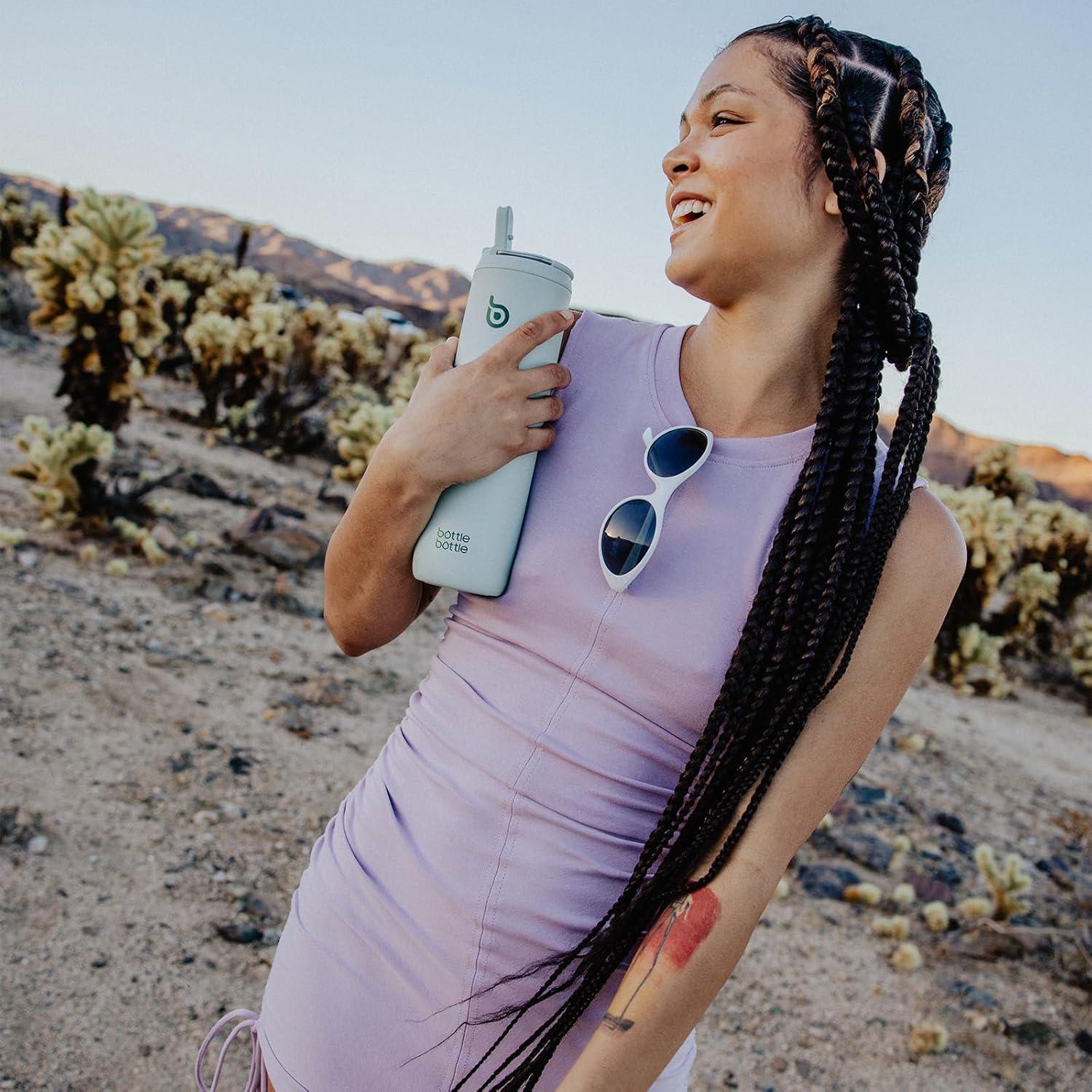 image:imageBOTTLE BOTTLE Bouteille deau isotherme de 710 ml avec couvercle paille poigne en acier inoxydable double paroi sous vide antifuite sans BPA pour sport voyage gym rose jaune bleuVert Clair