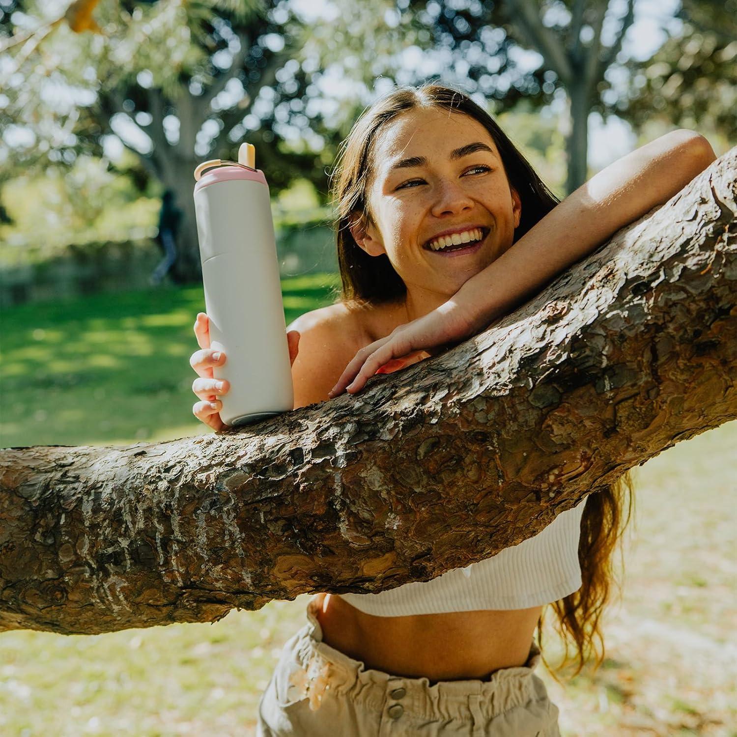 image:imageBOTTLE BOTTLE Bouteille deau isotherme de 710 ml avec couvercle paille poigne en acier inoxydable double paroi sous vide antifuite sans BPA pour sport voyage gym rose jaune bleuSnow