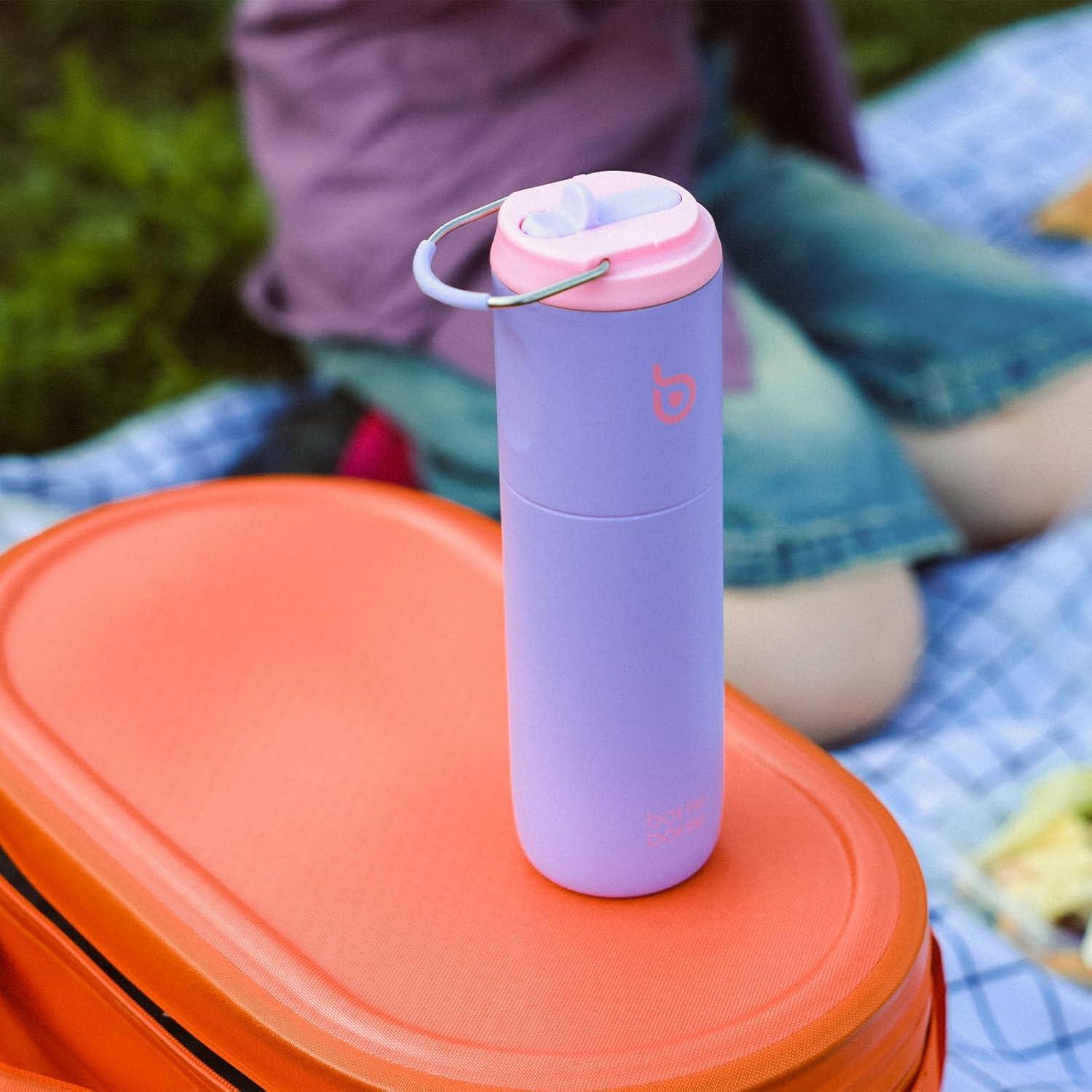 image:imageBOTTLE BOTTLE Bouteille deau isotherme de 710 ml avec couvercle paille poigne en acier inoxydable double paroi sous vide antifuite sans BPA pour sport voyage gym rose jaune bleuLilas