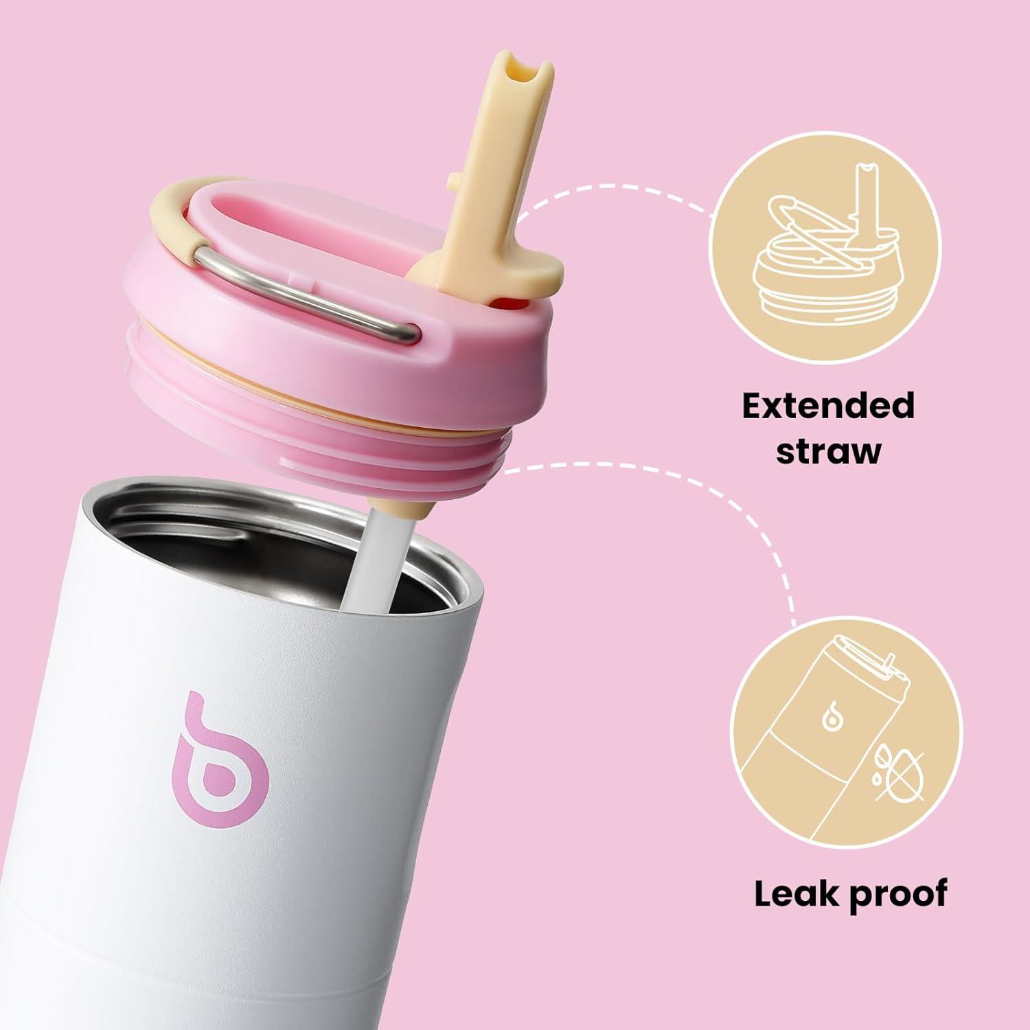 image:imageBOTTLE BOTTLE Bouteille deau isotherme de 710 ml avec couvercle paille poigne en acier inoxydable double paroi sous vide antifuite sans BPA pour sport voyage gym rose jaune bleuSnow