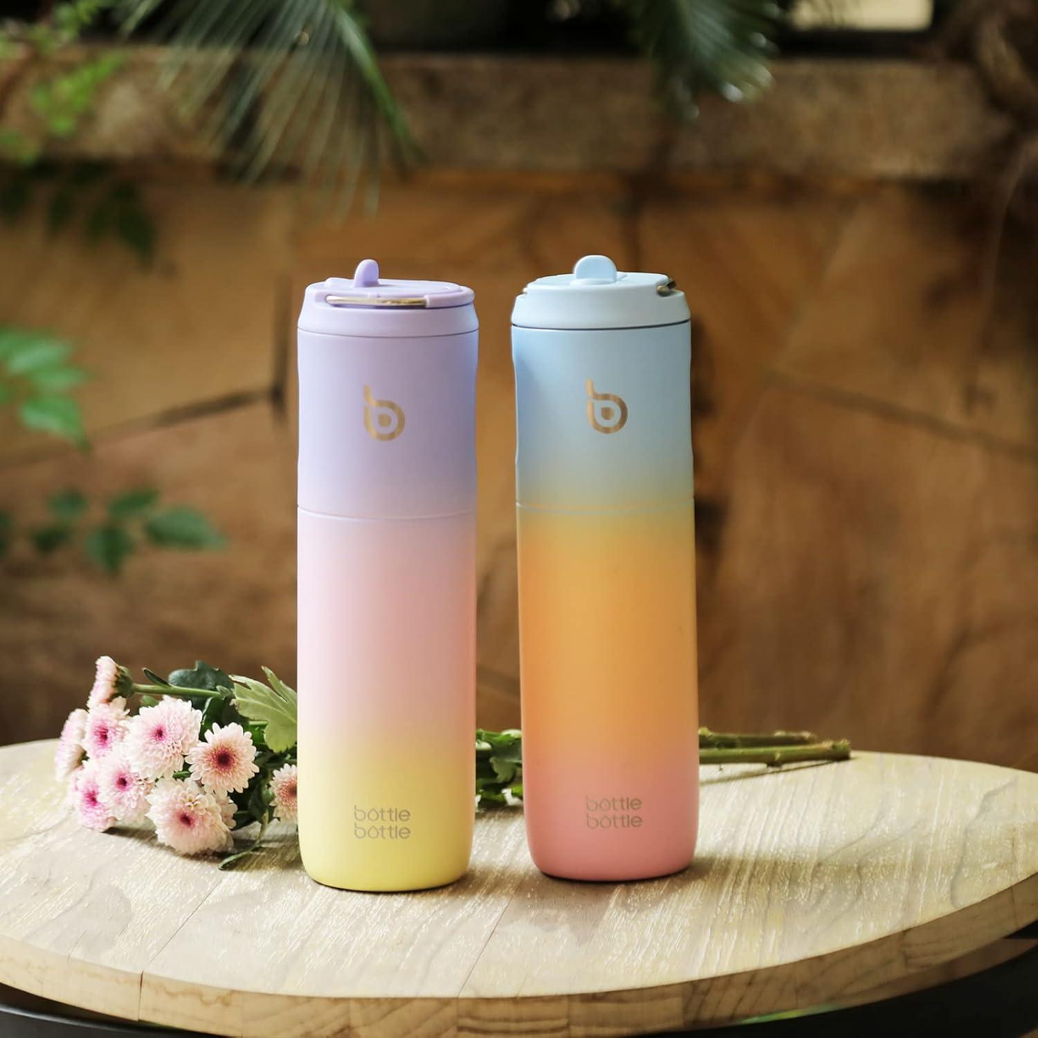 image:imageBOTTLE BOTTLE Bouteille deau isotherme de 710 ml avec couvercle paille poigne en acier inoxydable double paroi sous vide antifuite sans BPA pour sport voyage gym rose jaune bleuBleu Jaune Rose