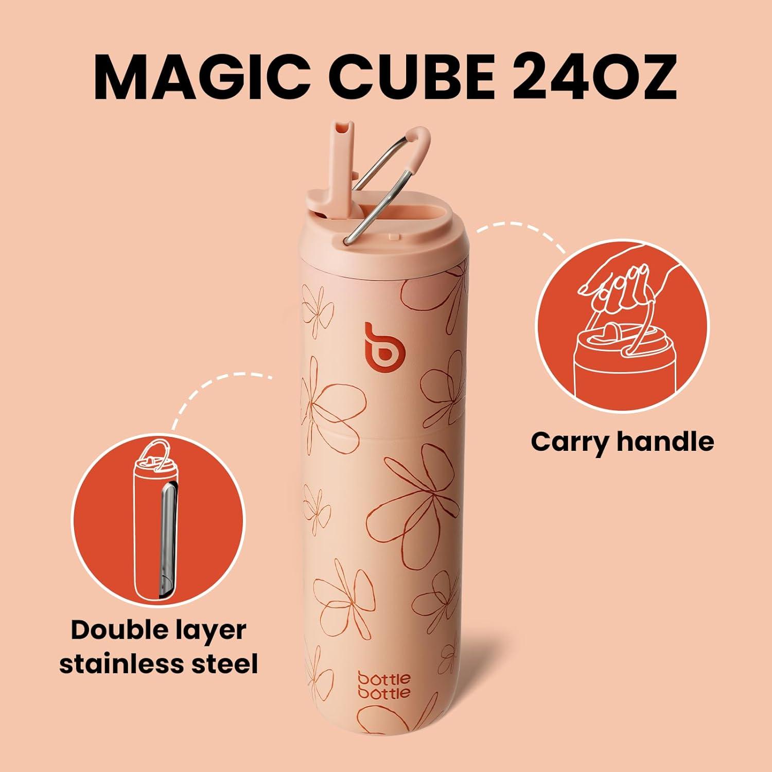 image:imageBOTTLE BOTTLE Bouteille deau isotherme de 710 ml avec couvercle paille poigne en acier inoxydable double paroi sous vide antifuite sans BPA pour sport voyage gym rose jaune bleuJaune avec Motif Floral
