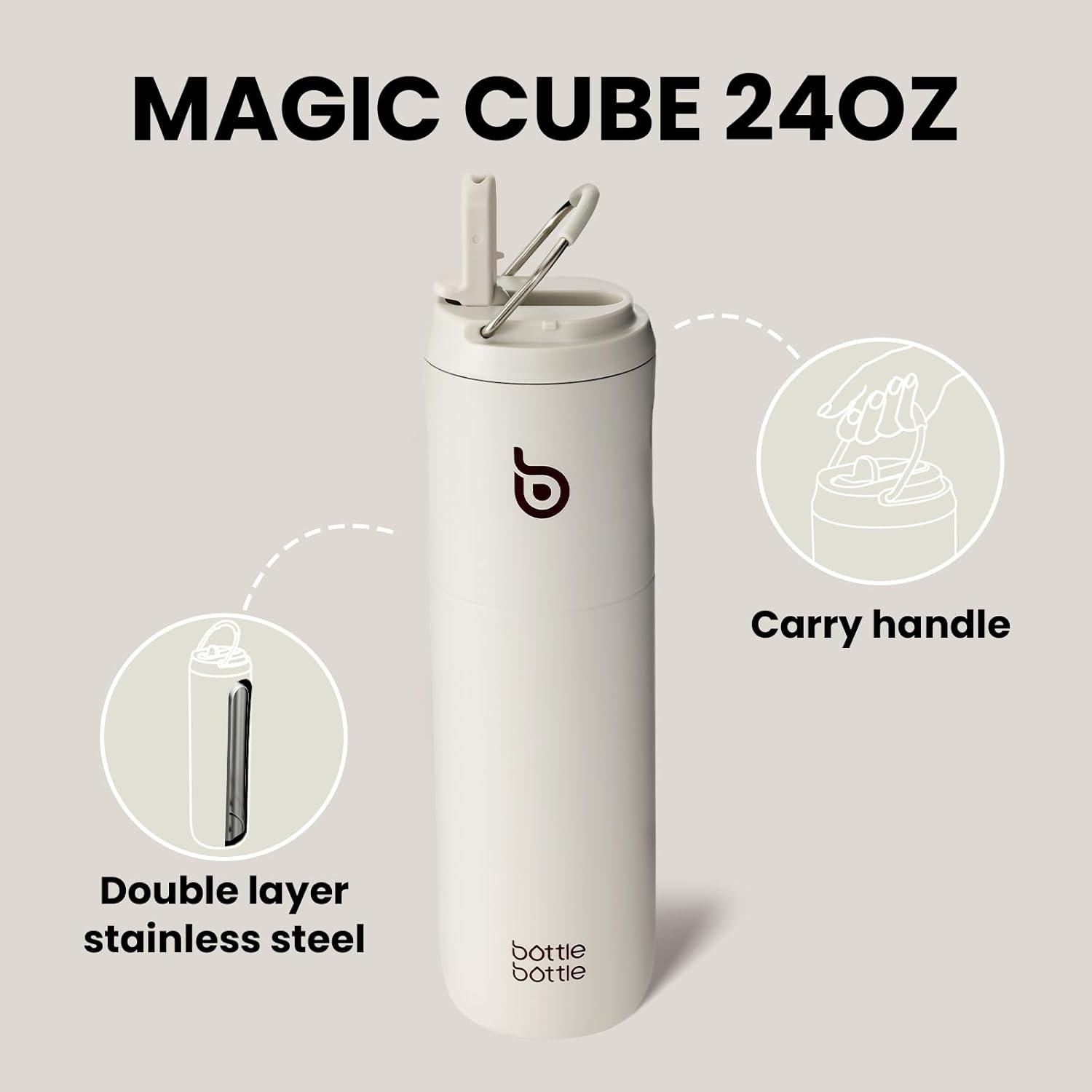 image:imageBOTTLE BOTTLE Bouteille deau isotherme de 710 ml avec couvercle paille poigne en acier inoxydable double paroi sous vide antifuite sans BPA pour sport voyage gym rose jaune bleuGris Clair