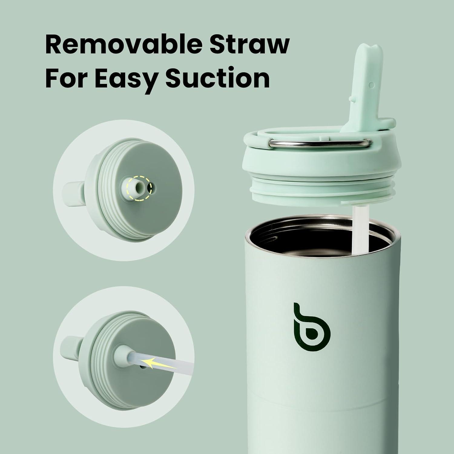 image:imageBOTTLE BOTTLE Bouteille deau isotherme de 710 ml avec couvercle paille poigne en acier inoxydable double paroi sous vide antifuite sans BPA pour sport voyage gym rose jaune bleuVert Clair