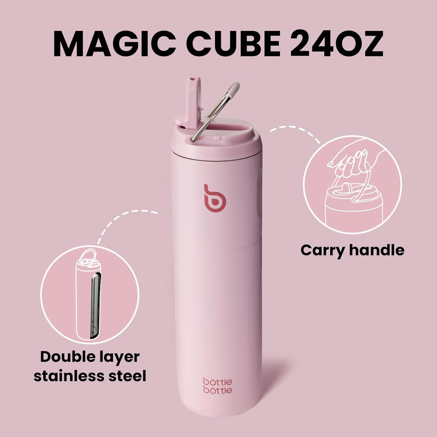 image:imageBOTTLE BOTTLE Bouteille deau isotherme de 710 ml avec couvercle paille poigne en acier inoxydable double paroi sous vide antifuite sans BPA pour sport voyage gym rose jaune bleuRose