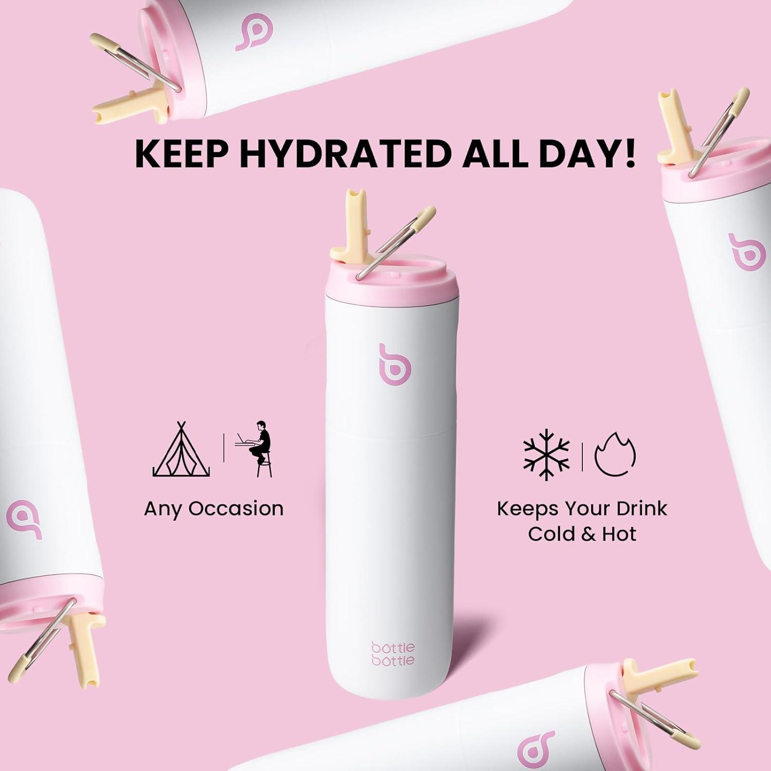 image:imageBOTTLE BOTTLE Bouteille deau isotherme de 710 ml avec couvercle paille poigne en acier inoxydable double paroi sous vide antifuite sans BPA pour sport voyage gym rose jaune bleuSnow