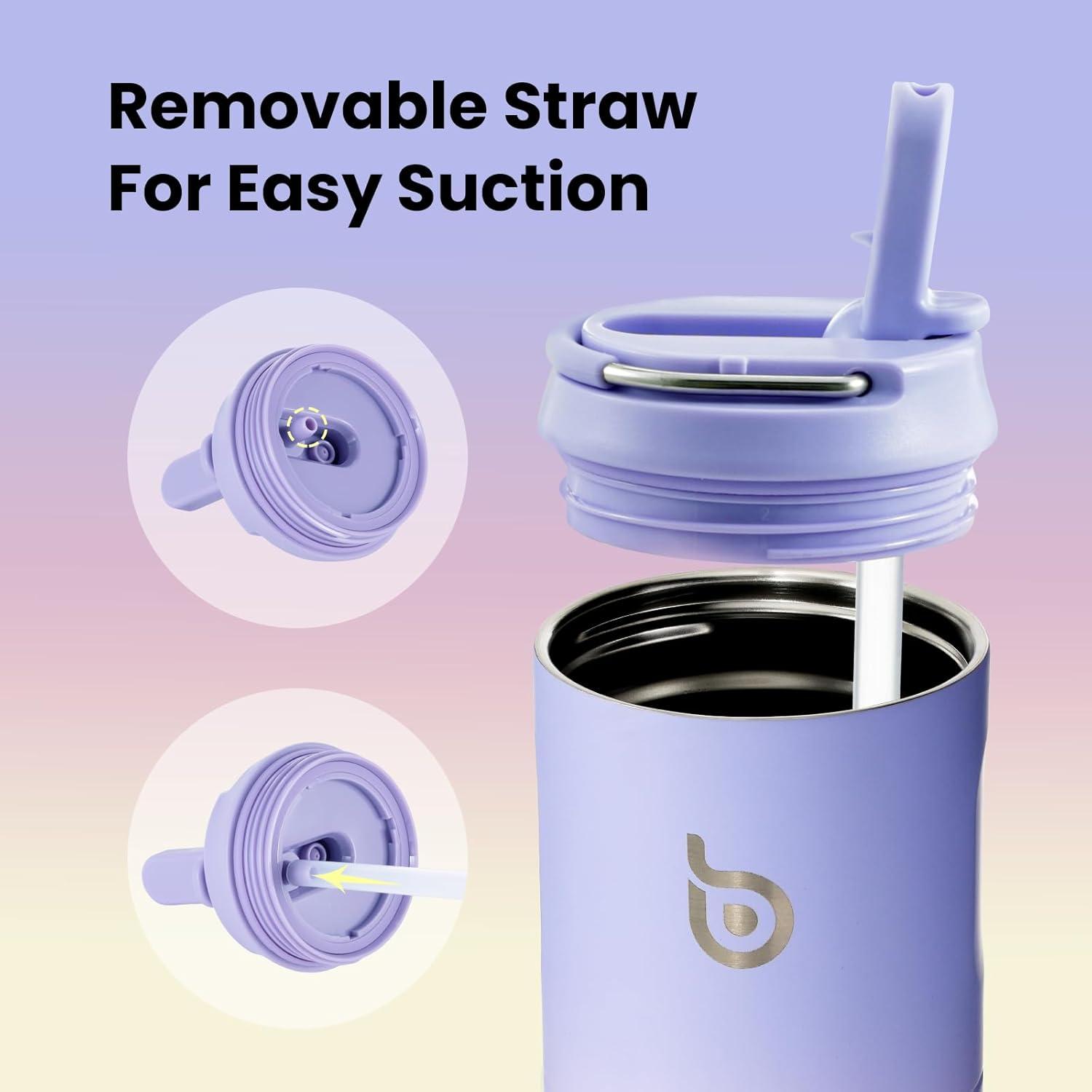 image:imageBOTTLE BOTTLE Bouteille deau isotherme de 710 ml avec couvercle paille poigne en acier inoxydable double paroi sous vide antifuite sans BPA pour sport voyage gym rose jaune bleuPueple Rose Jaune