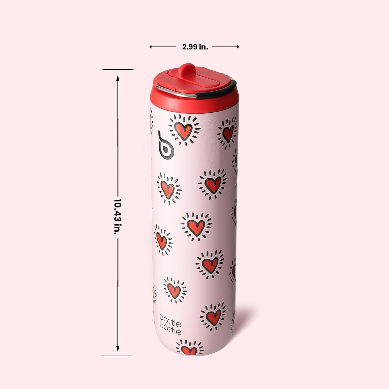 image:imageBOTTLE BOTTLE Bouteille deau isotherme de 710 ml avec couvercle paille poigne en acier inoxydable double paroi sous vide antifuite sans BPA pour sport voyage gym rose jaune bleuBattement de Coeur