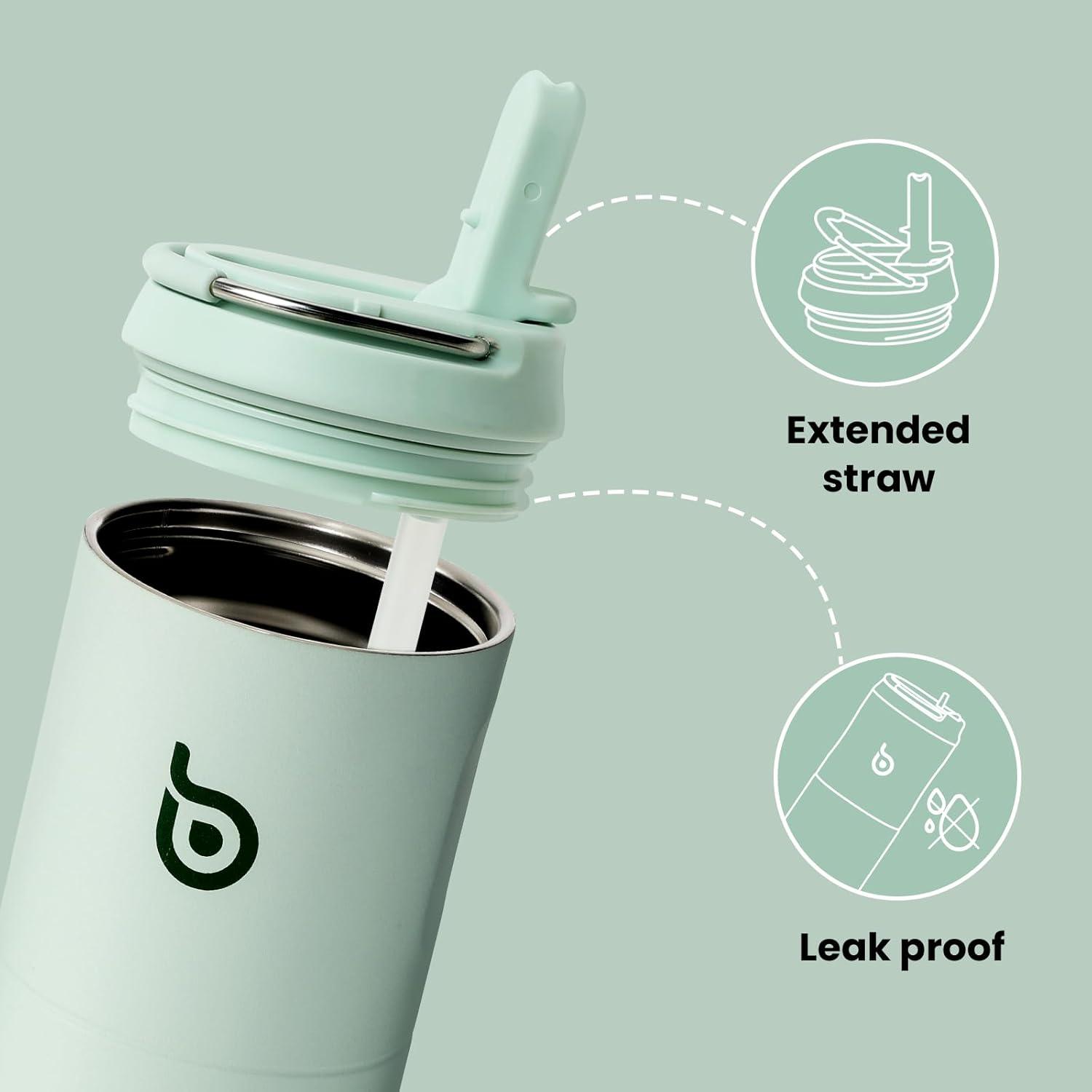 image:imageBOTTLE BOTTLE Bouteille deau isotherme de 710 ml avec couvercle paille poigne en acier inoxydable double paroi sous vide antifuite sans BPA pour sport voyage gym rose jaune bleuVert Clair