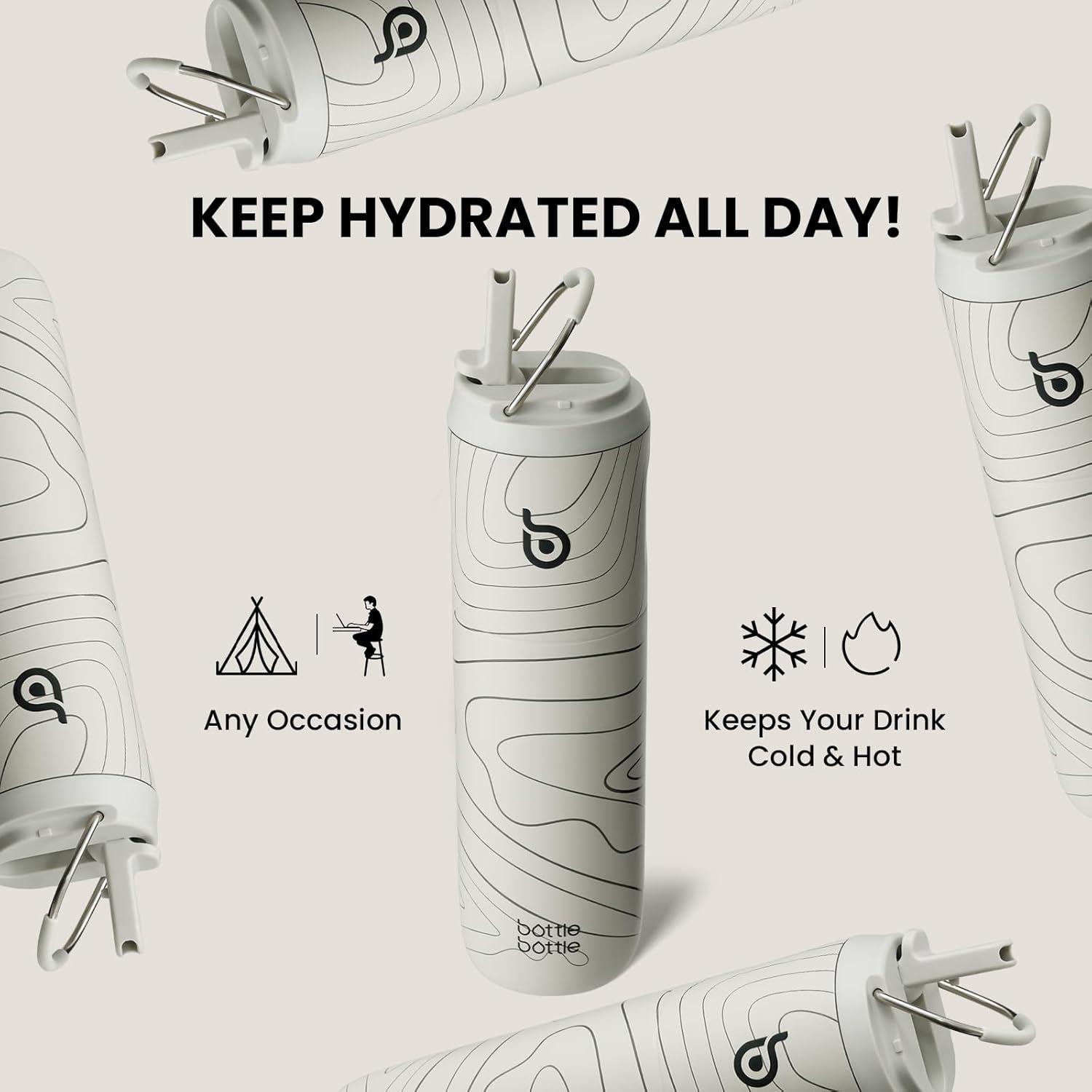 image:imageBOTTLE BOTTLE Bouteille deau isotherme de 710 ml avec couvercle paille poigne en acier inoxydable double paroi sous vide antifuite sans BPA pour sport voyage gym rose jaune bleuPeak Grey