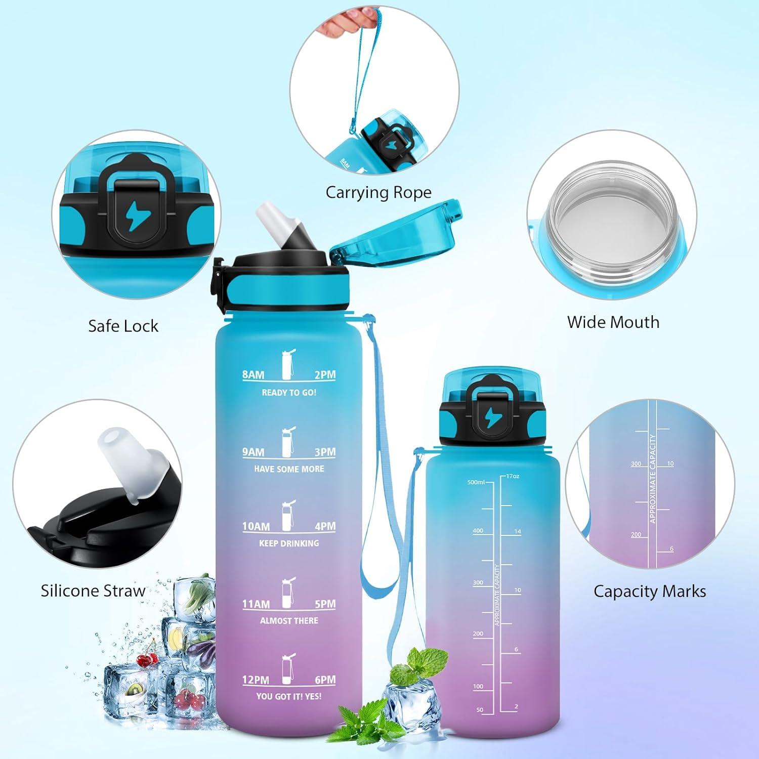 image:imageGourde Sport 15L AntiFuite Avec Paille Bouteille dEau Adulte Transportable Avec Slogan de Motivation Facile Nettoyer Pour Running Camping FitnessBluepurple