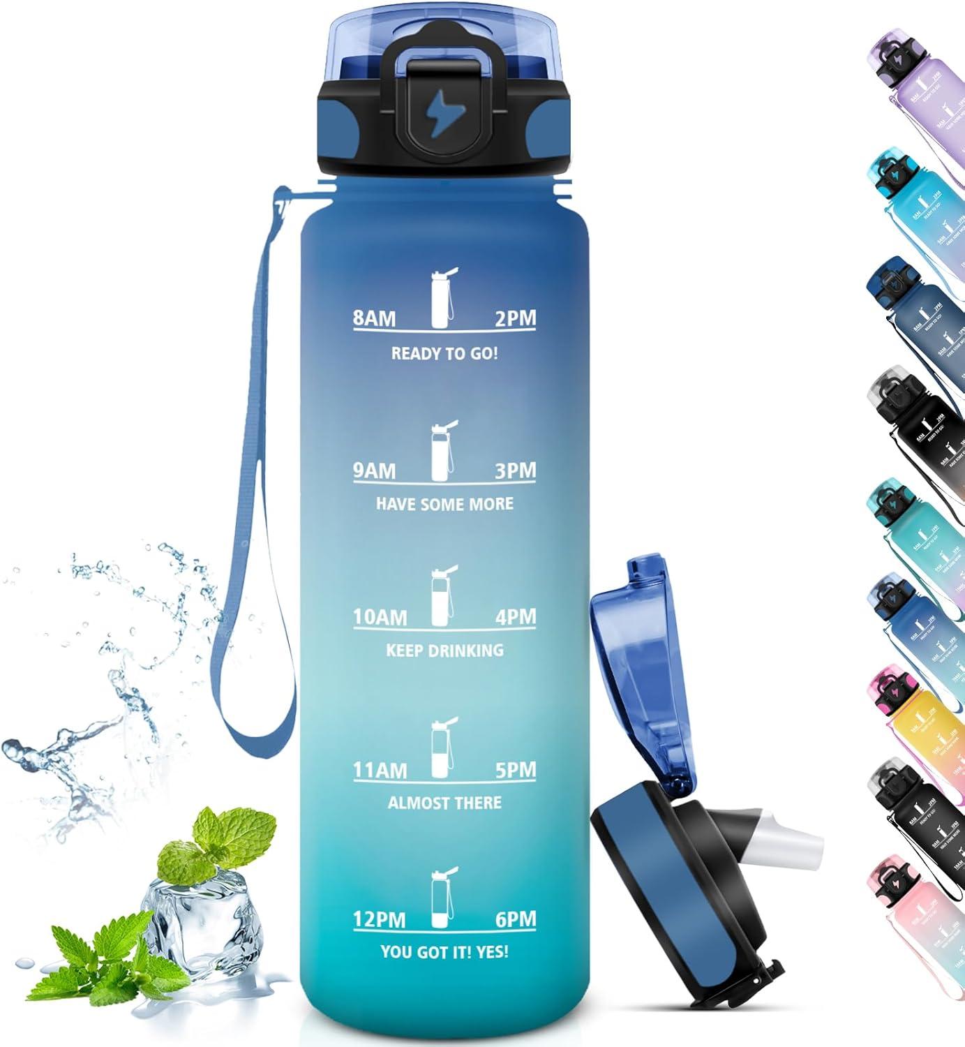 image:imageGourde Sport 15L AntiFuite Avec Paille Bouteille dEau Adulte Transportable Avec Slogan de Motivation Facile Nettoyer Pour Running Camping FitnessBluegreen