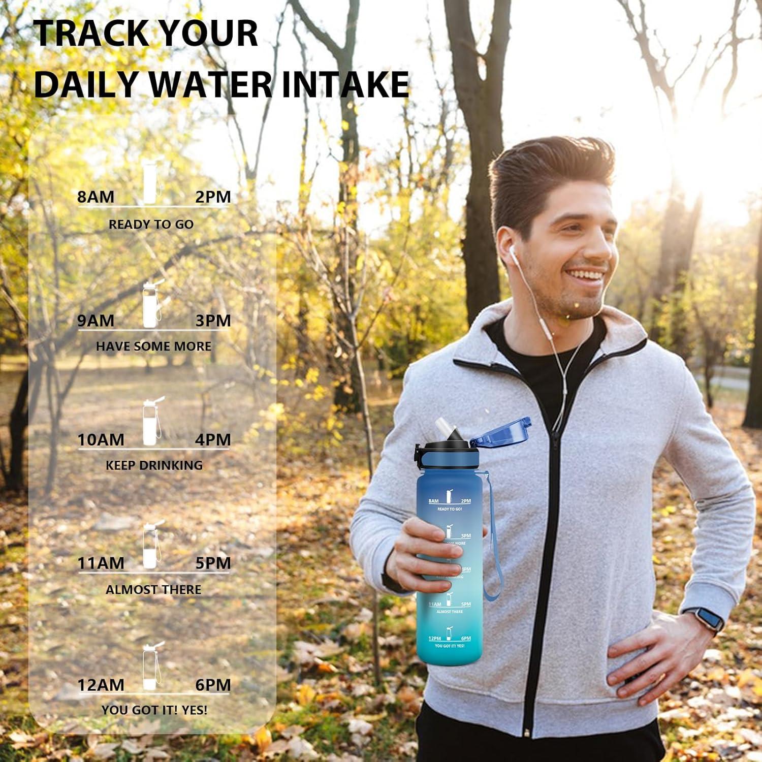 image:imageGourde Sport 15L AntiFuite Avec Paille Bouteille dEau Adulte Transportable Avec Slogan de Motivation Facile Nettoyer Pour Running Camping FitnessBluegreen