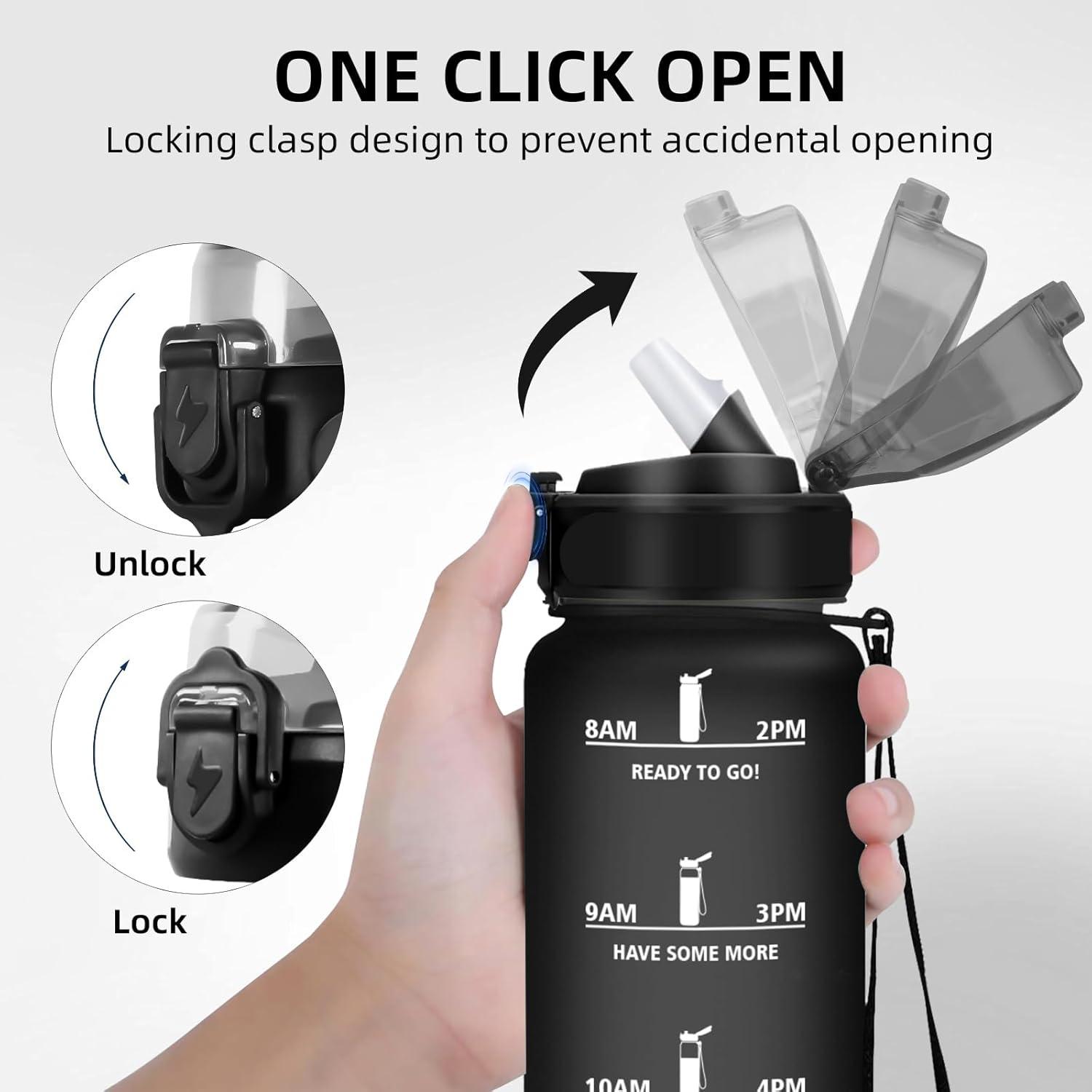 image:imageGourde Sport 15L AntiFuite Avec Paille Bouteille dEau Adulte Transportable Avec Slogan de Motivation Facile Nettoyer Pour Running Camping FitnessBlack