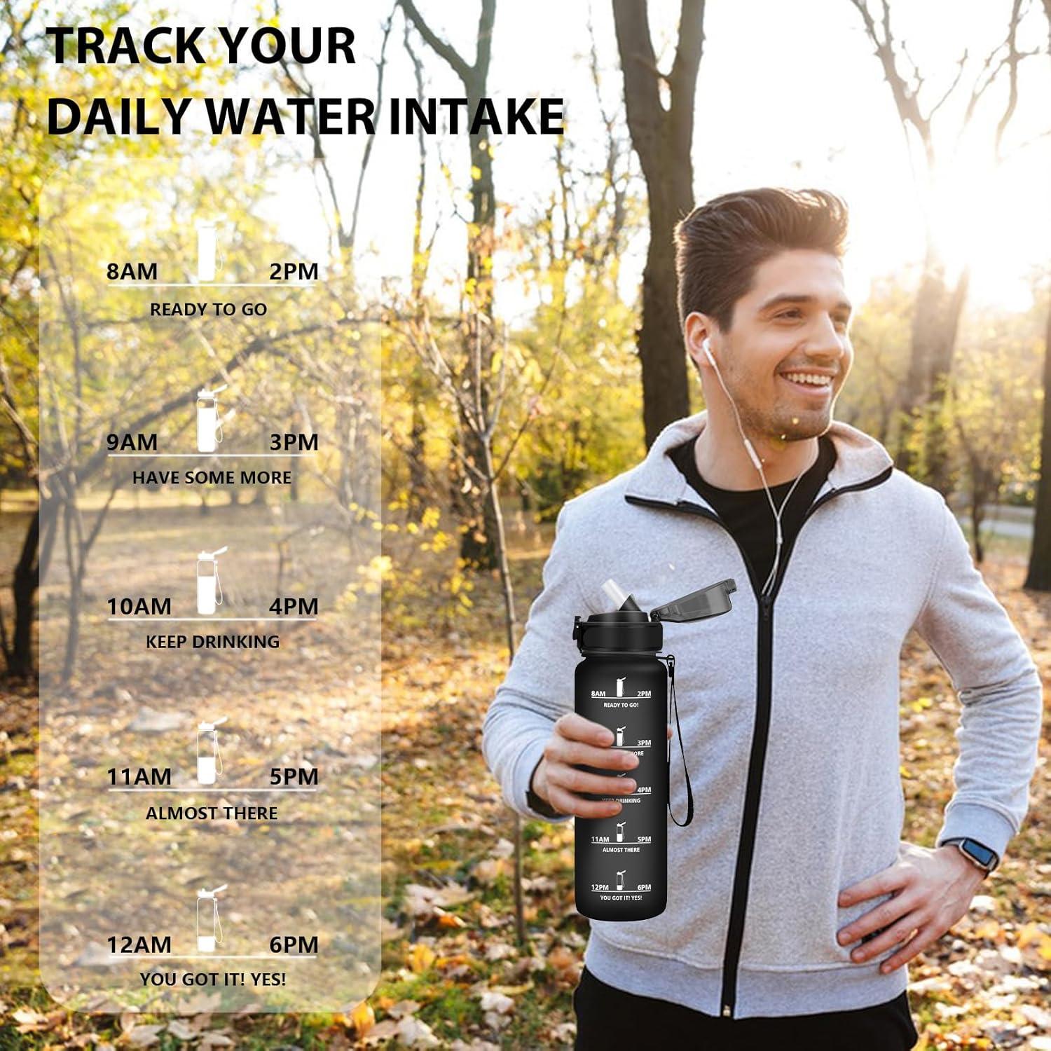 image:imageGourde Sport 15L AntiFuite Avec Paille Bouteille dEau Adulte Transportable Avec Slogan de Motivation Facile Nettoyer Pour Running Camping FitnessBlack