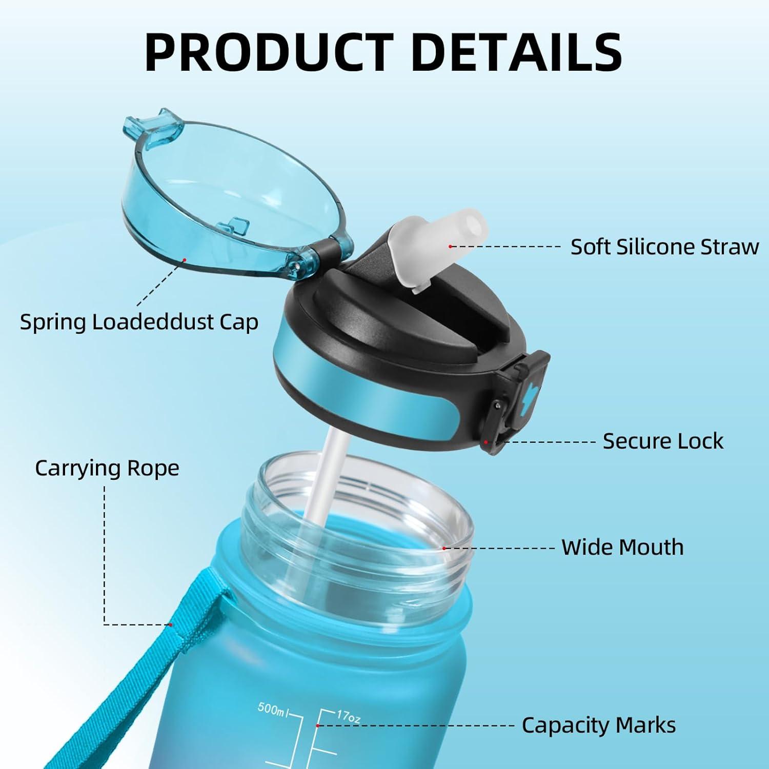 image:imageGourde Sport 15L AntiFuite Avec Paille Bouteille dEau Adulte Transportable Avec Slogan de Motivation Facile Nettoyer Pour Running Camping FitnessBluepurple